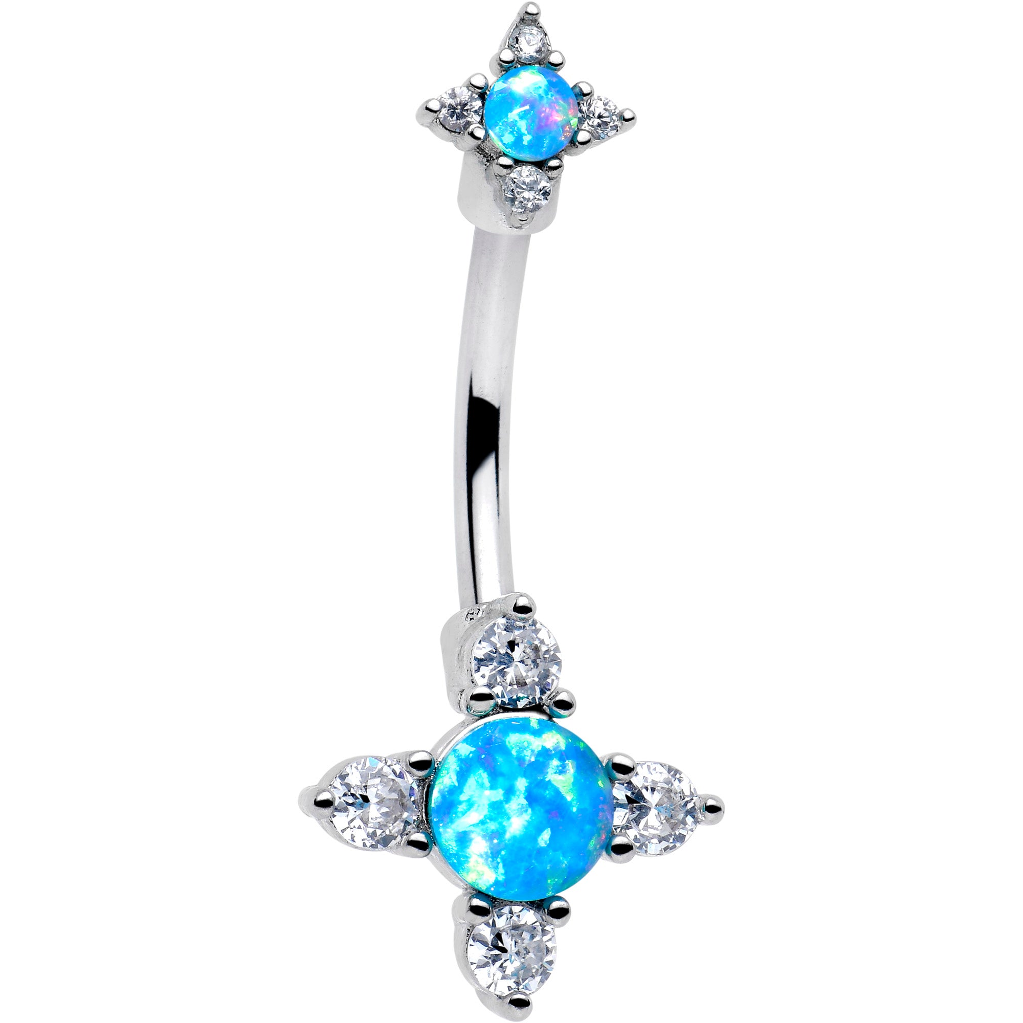 Blue Synthetic Opal Rhombus Star Belly Ring