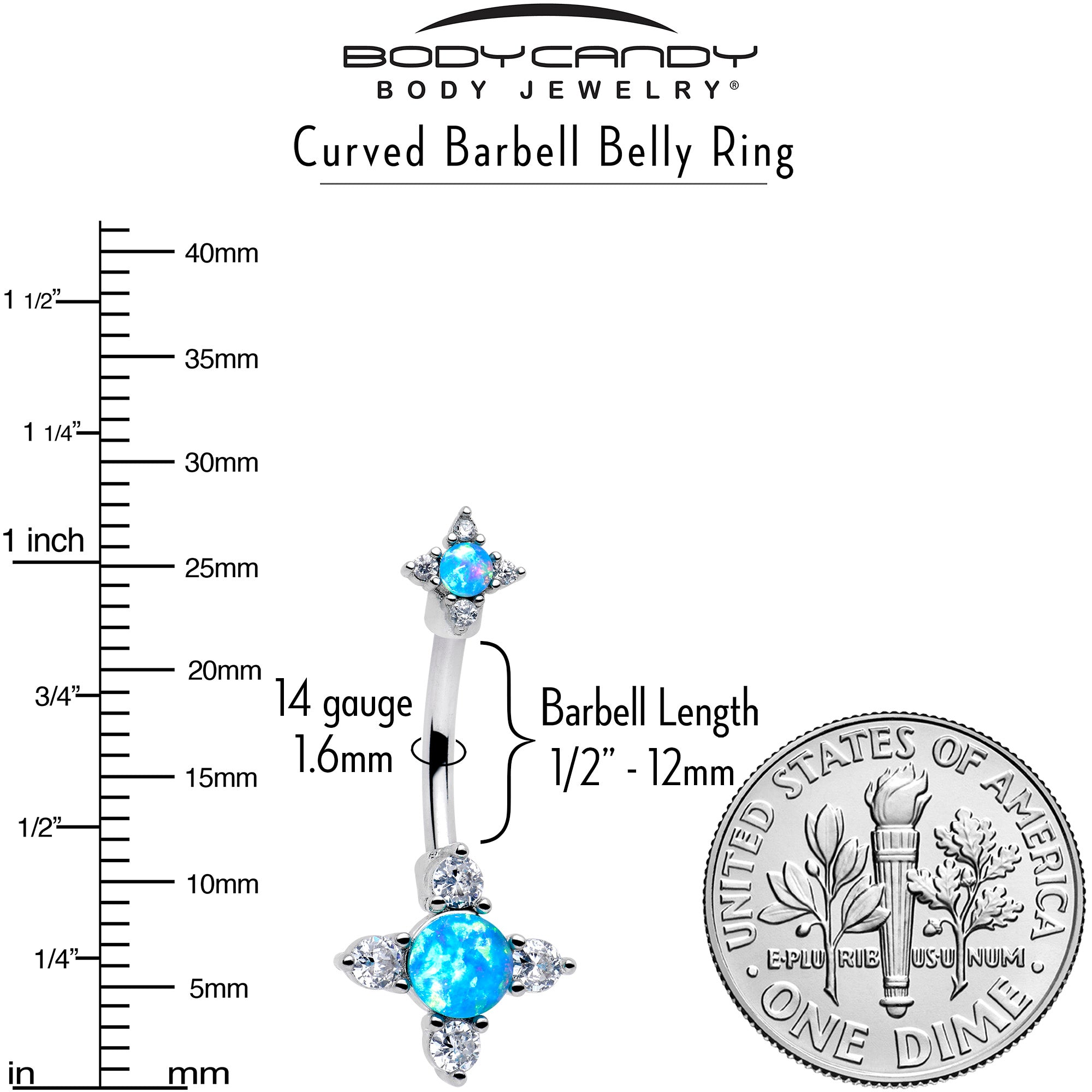 Blue Opal Rhombus Star Double Mount Navel Ring