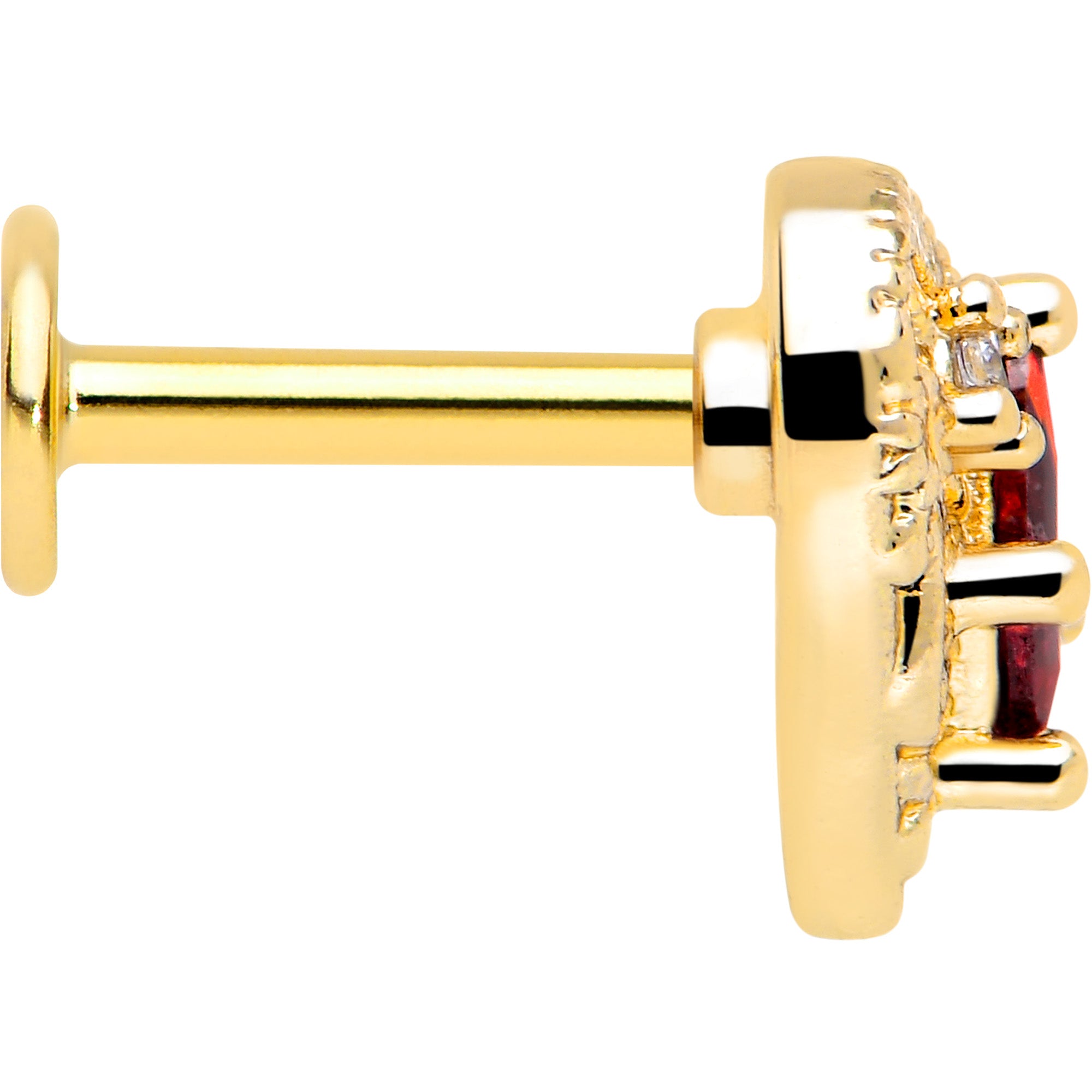 16 Gauge Gold Tone Heart Stud with Red CZ Gemstone