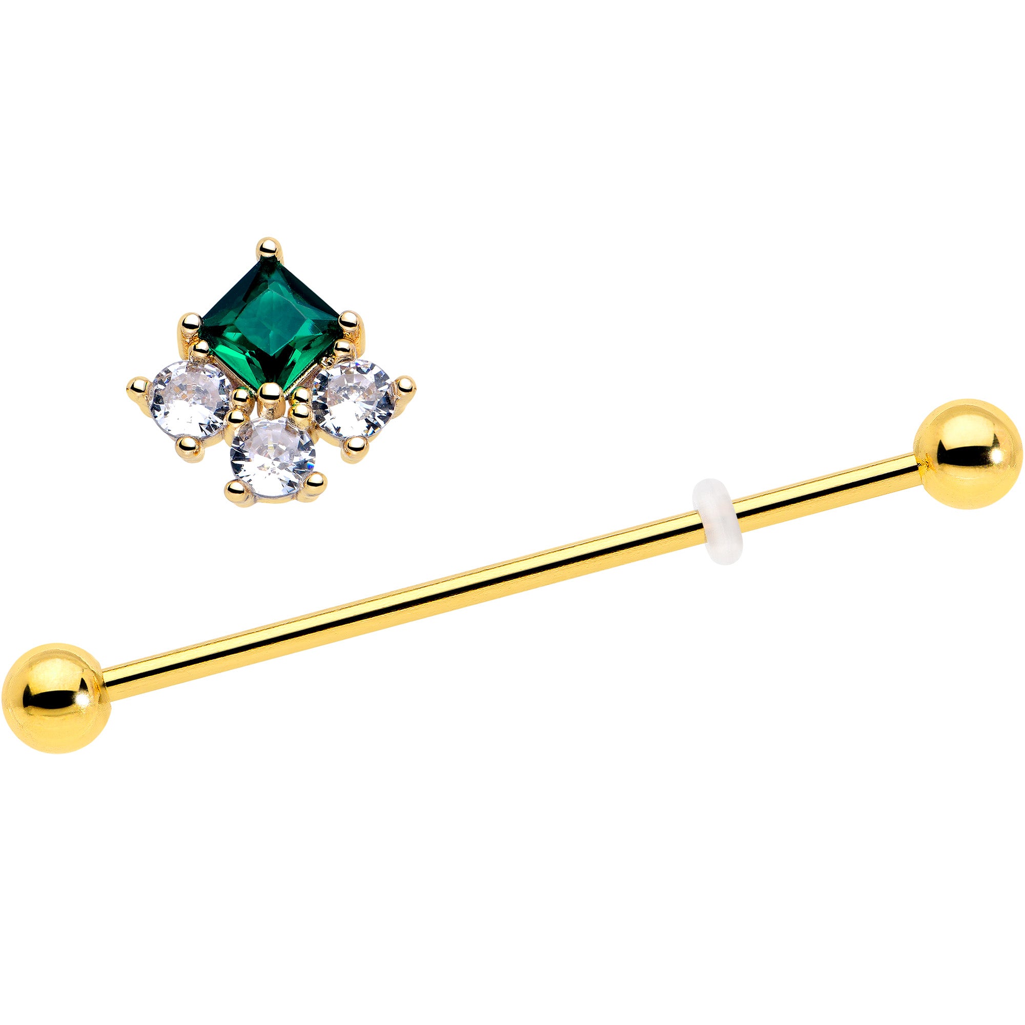 Green CZ Gem Rhombus Riot Industrial Barbell 14 Gauge