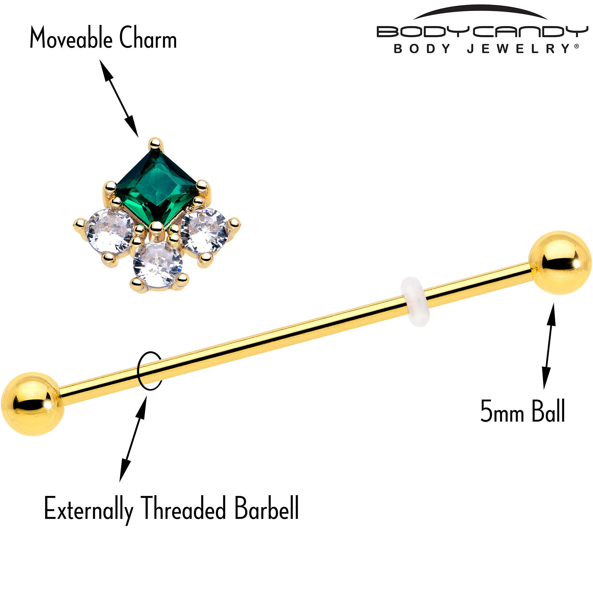 Rhombus Riot Green CZ Gem Industrial Barbell 38mm