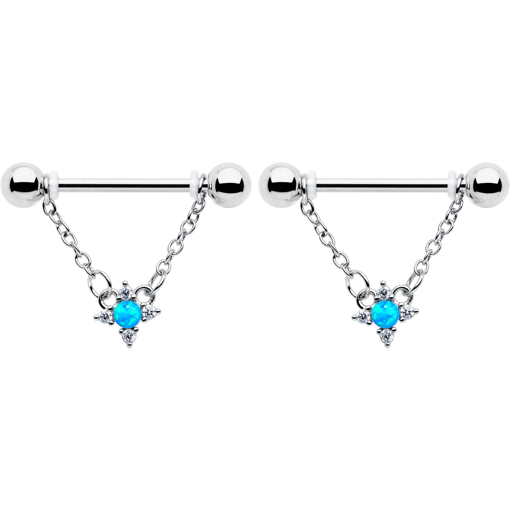 Blue Opal Rhombus Star Dangle Nipple Ring Set