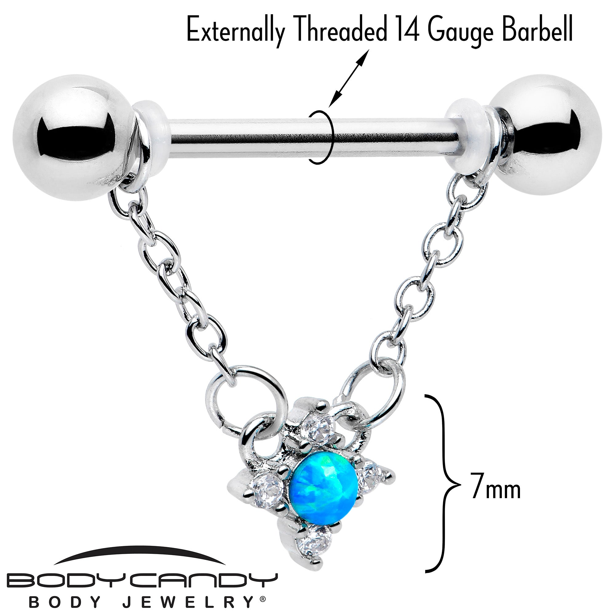 14 Gauge Synthetic Opal Dangle Nipple Rings