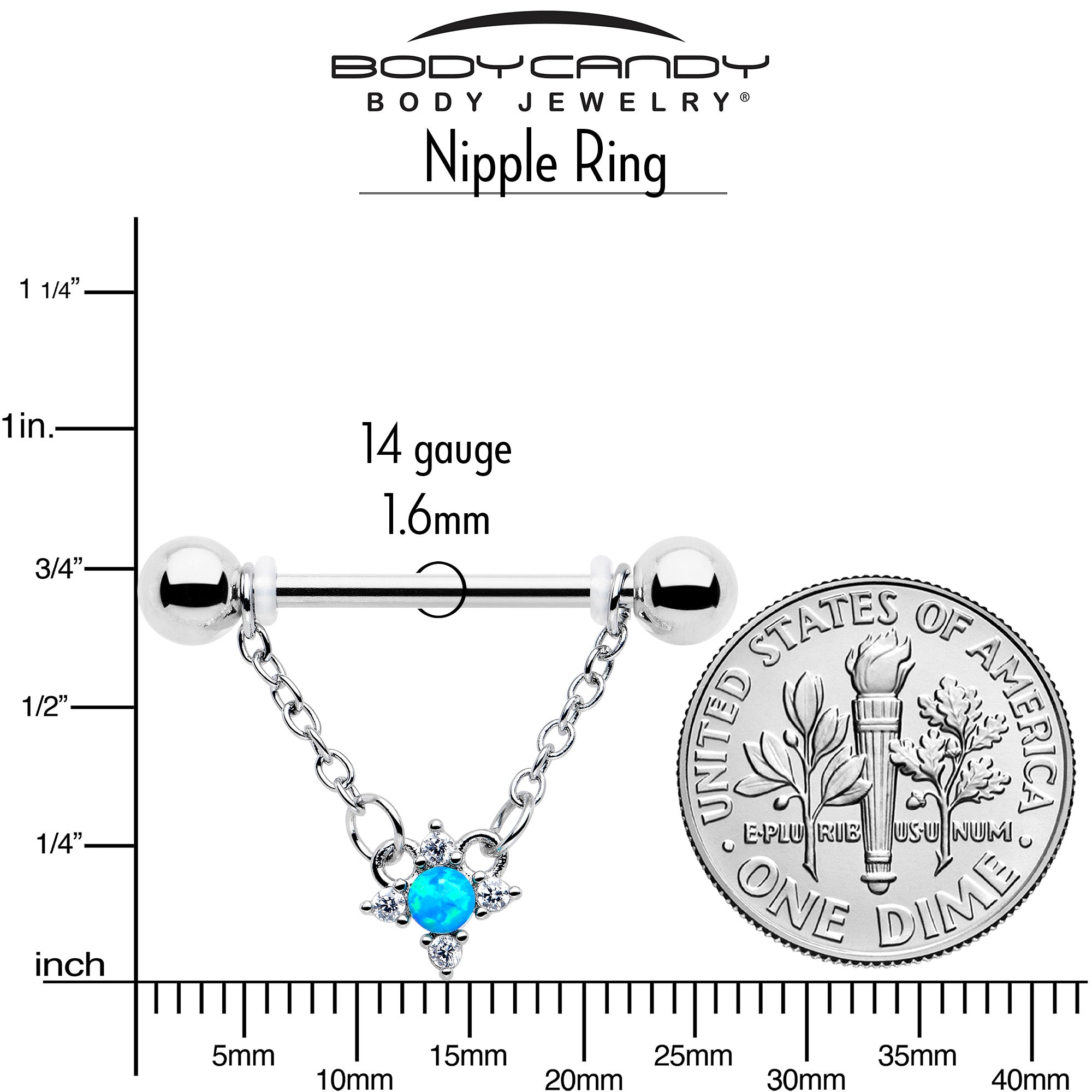 14 Gauge Opal Rhombus Star Nipple Piercing Jewelry