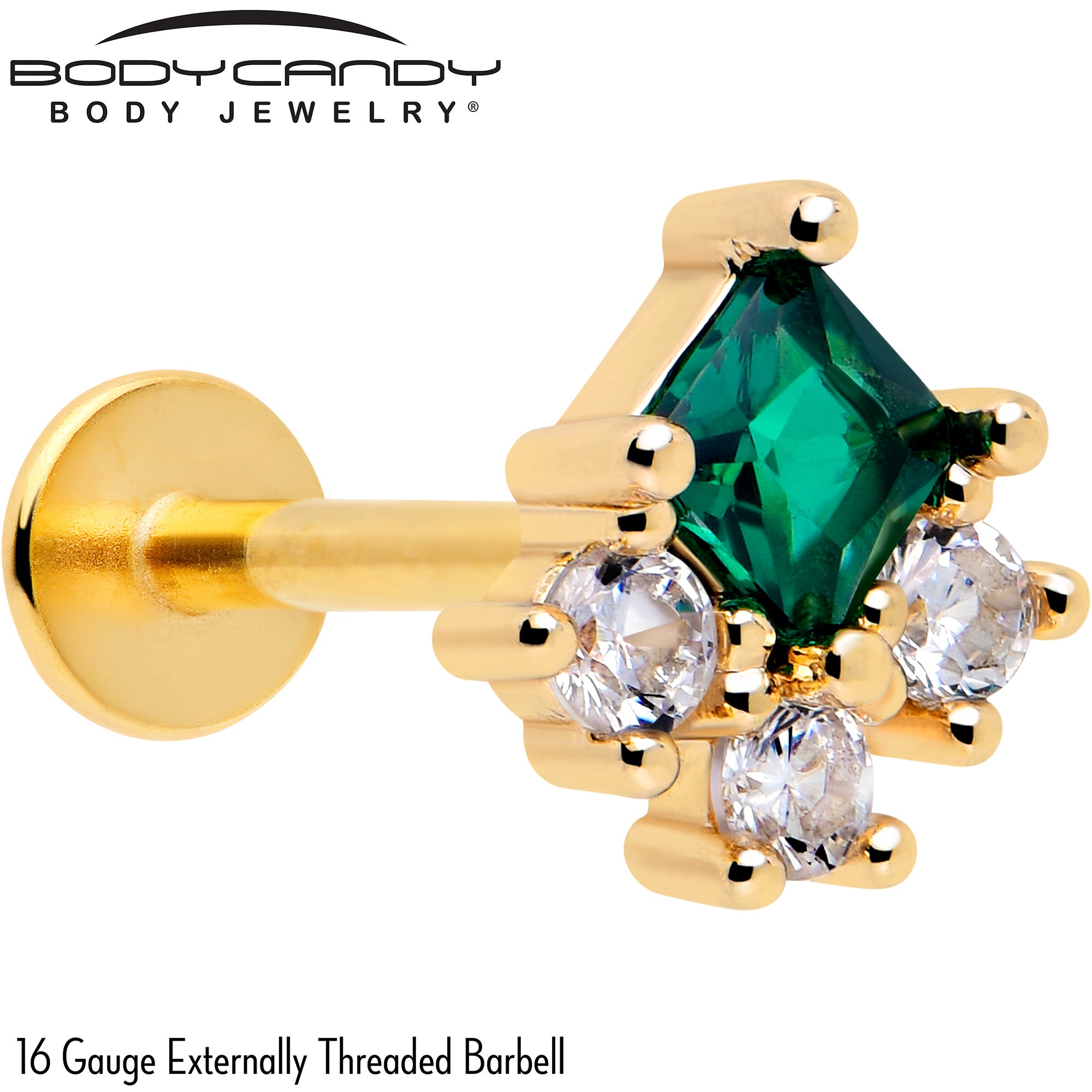 Green CZ Gem 16 Gauge Rhombus Riot Flatback Stud