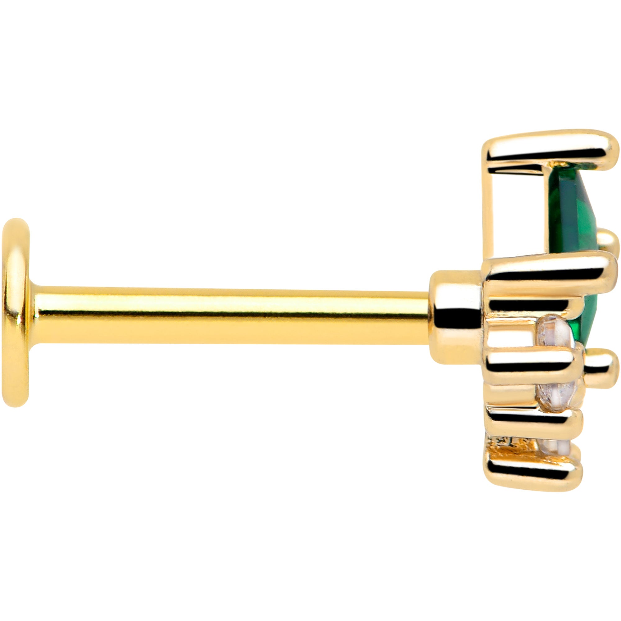 5/16 Green CZ Gold Tone Rhombus Flatback Stud