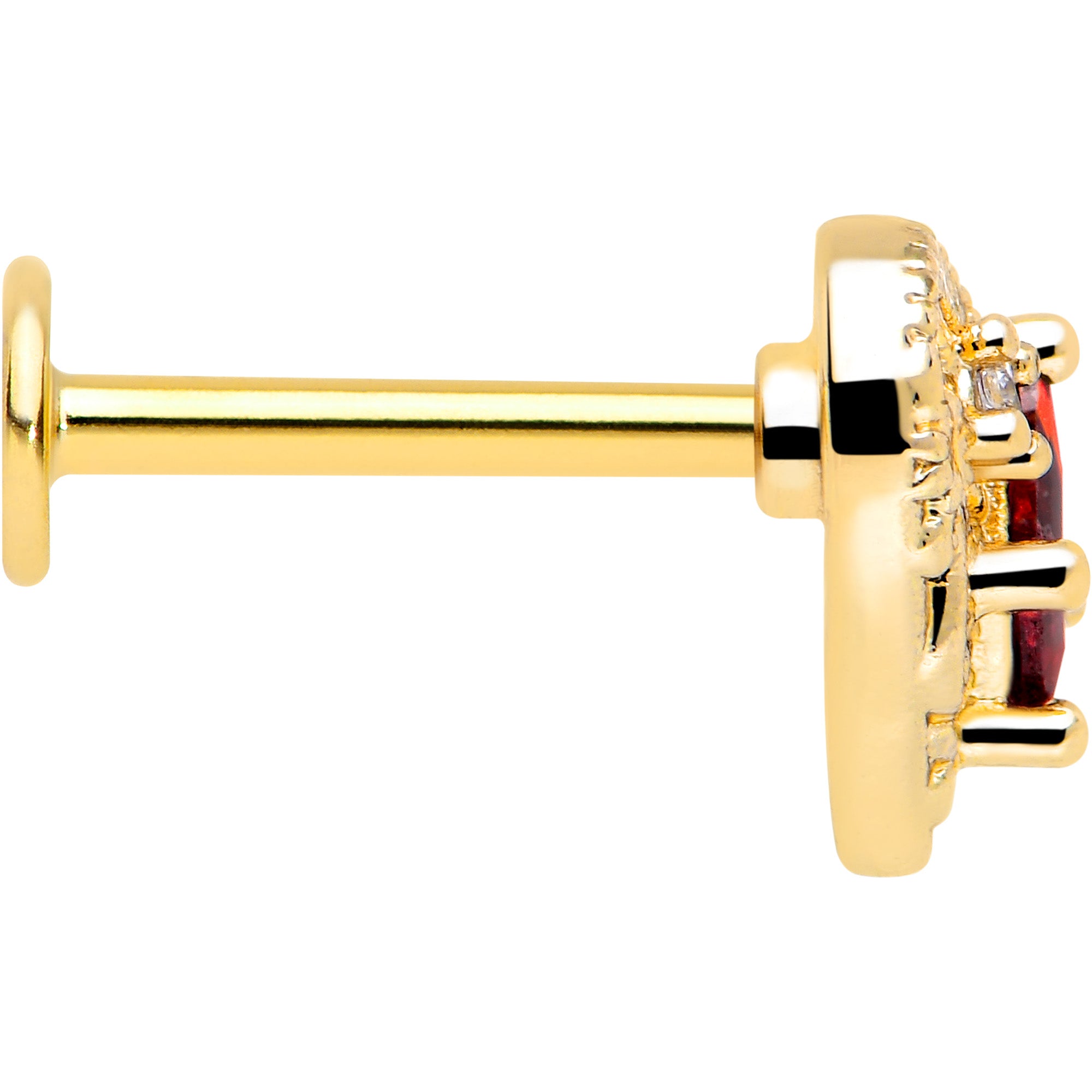 Gold Tone Heart Queen Flatback Stud 16 Gauge Red CZ