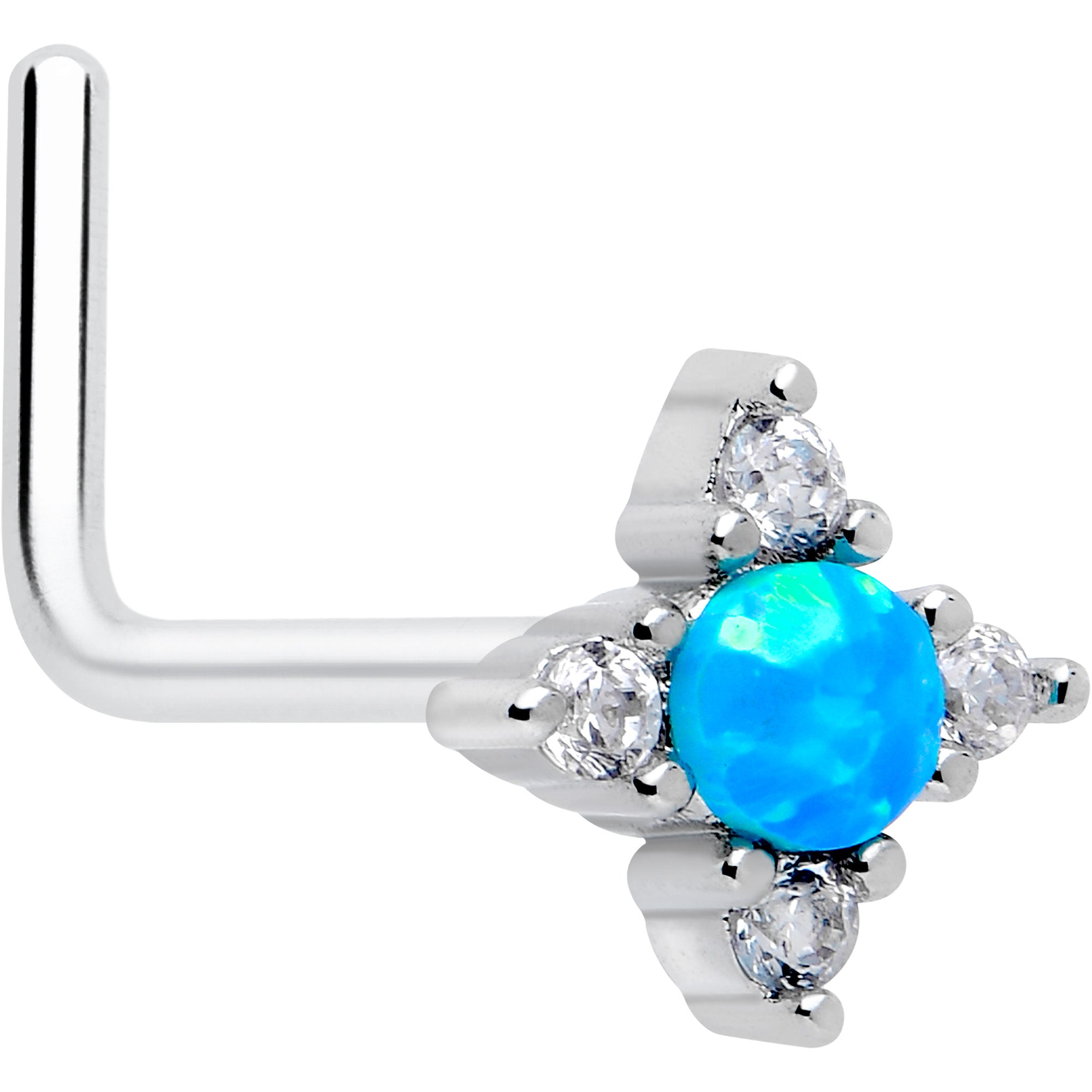 20 Gauge 7mm Blue Synthetic Opal Rhombus Star L Shape Nose Ring