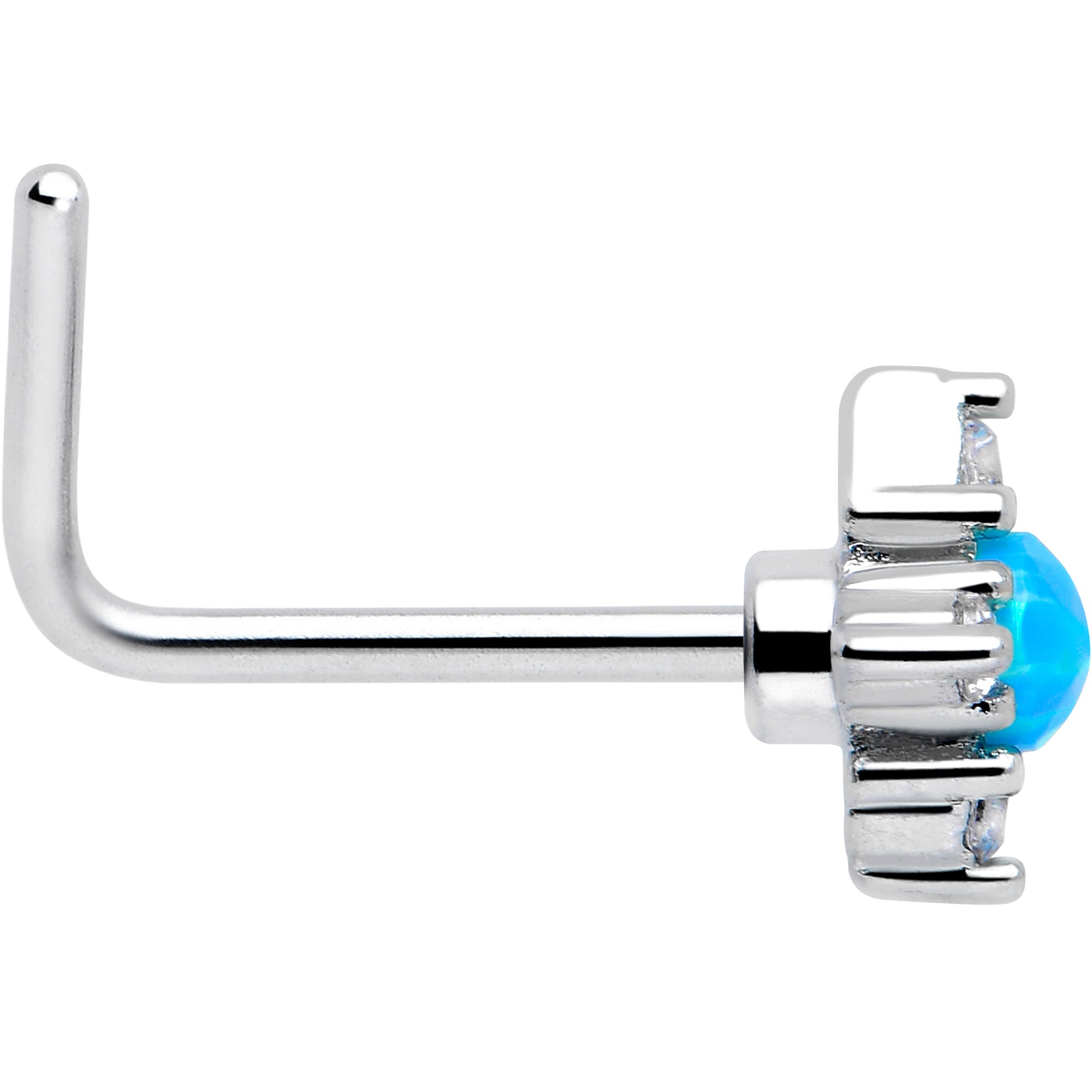 Rhombus Star L Shape Nose Ring 20 Gauge Blue Opal