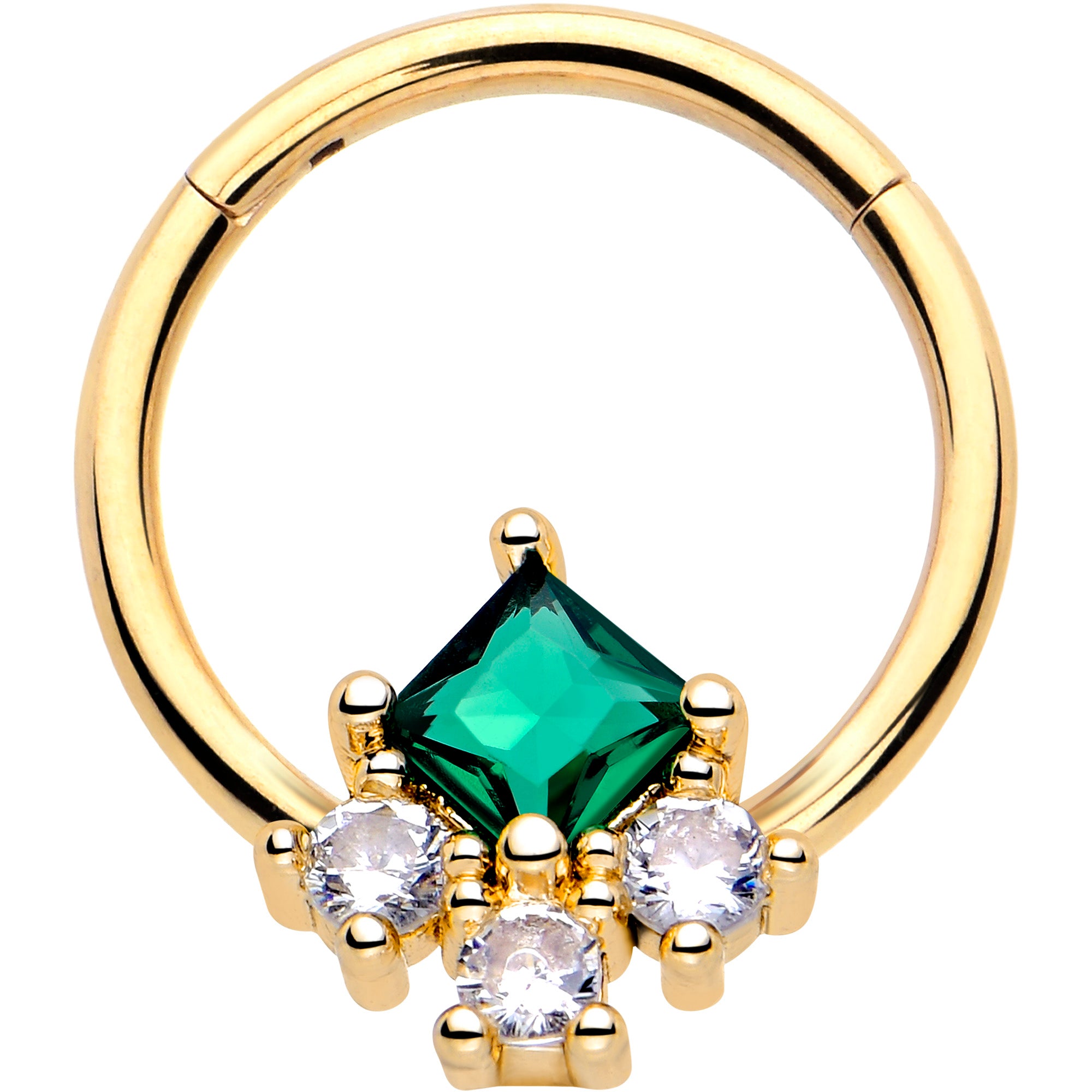 16 Gauge Green CZ Gem Gold Tone Hinged Segment Ring