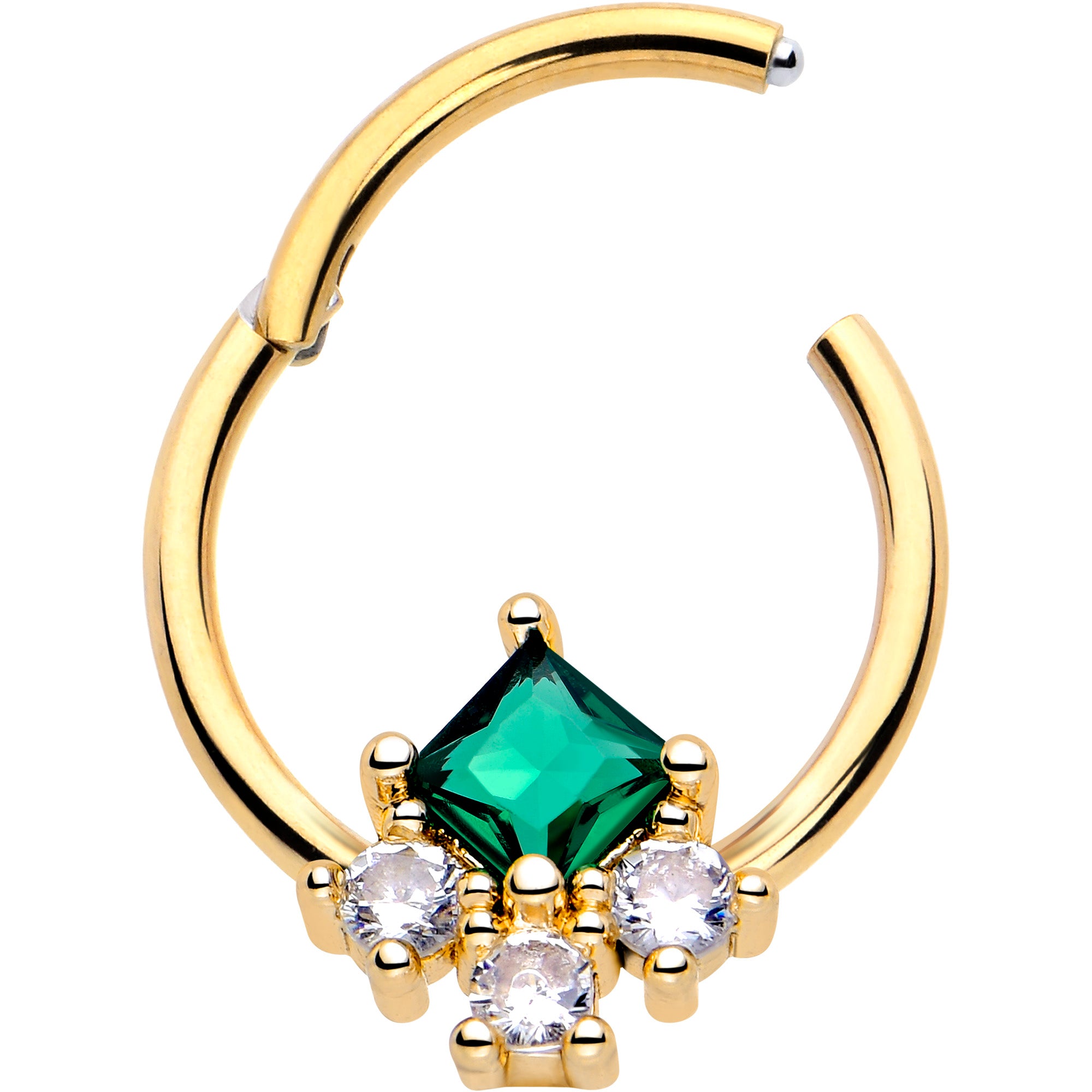 16 Gauge Rhombus Riot Hinged Segment Ring with Green CZ Gem