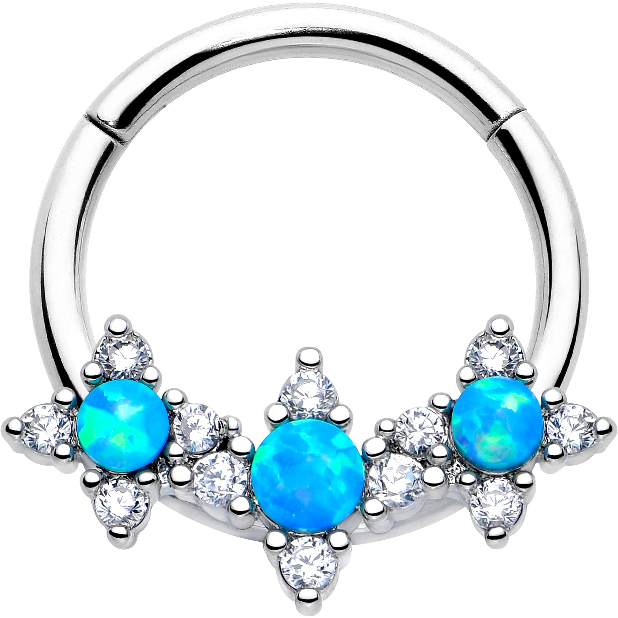 16 Gauge 3/8 Blue Synthetic Opal Rhombus Stars Hinged Segment Ring