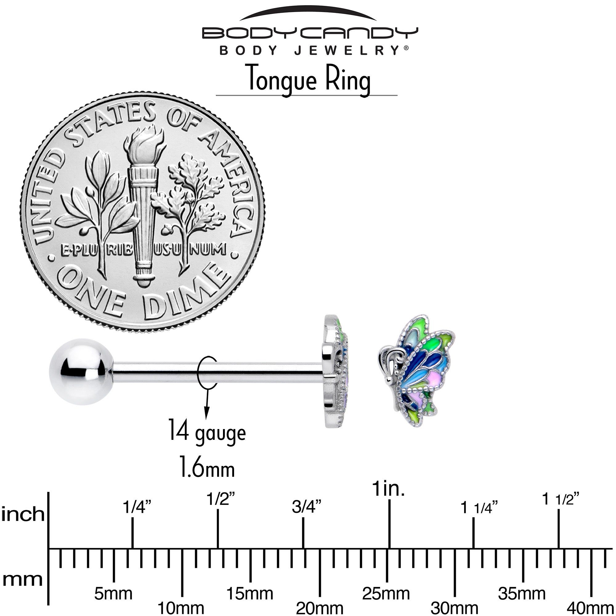 butterfly shaped pastel barbell tongue ring