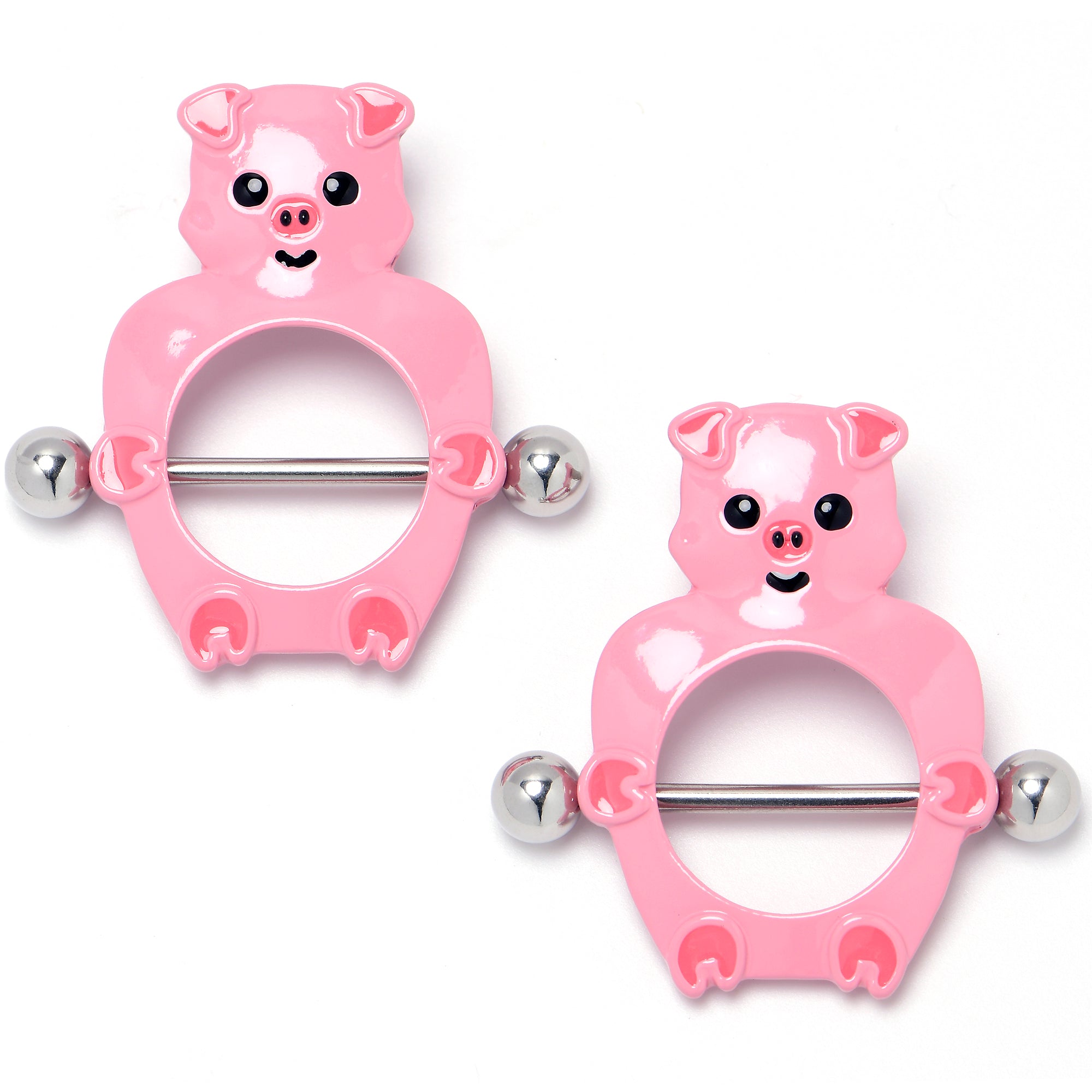 14 Gauge 9/16 Happy Pink Pigs Nipple Shield Set