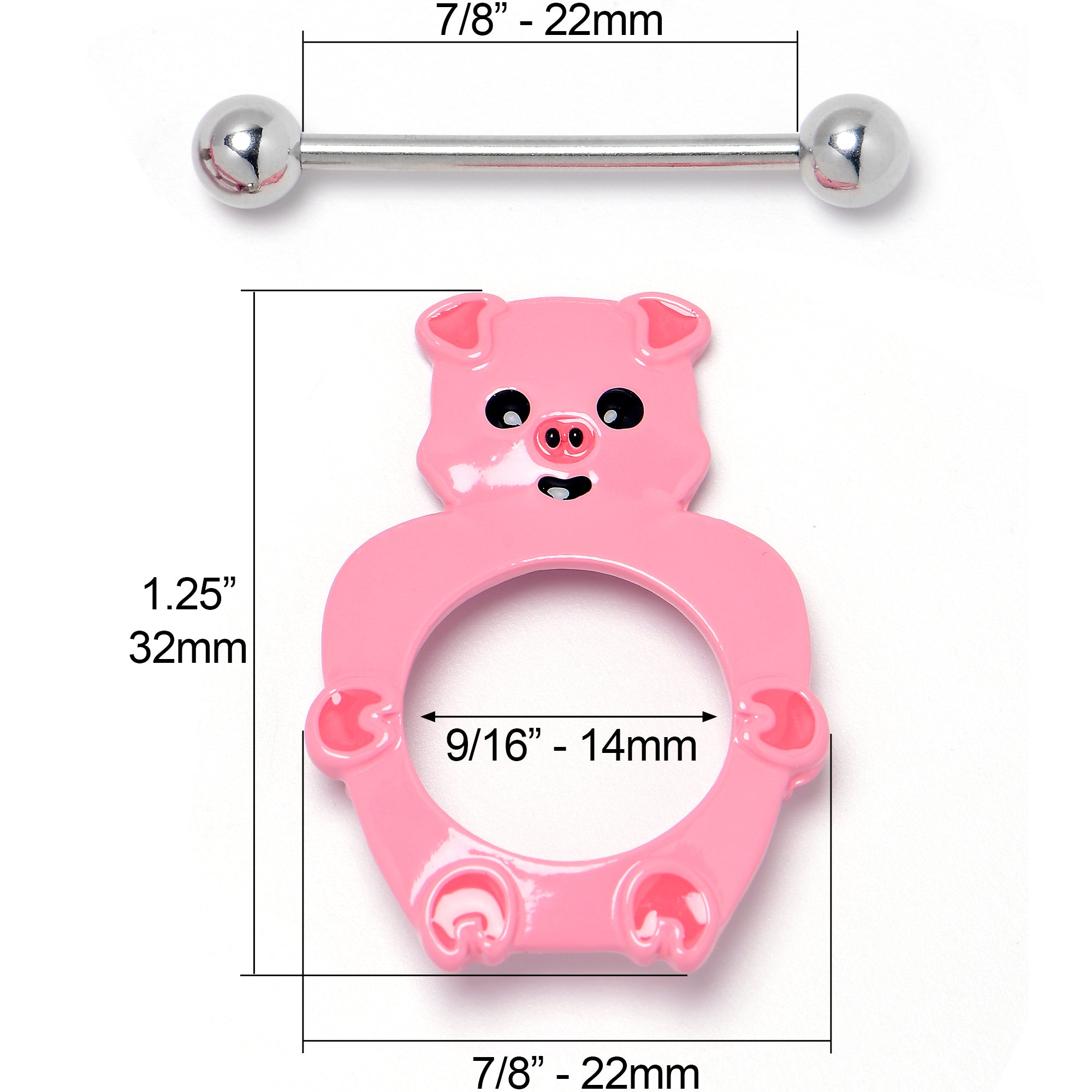 14 Gauge 9/16 Happy Pink Pigs Nipple Shield Set