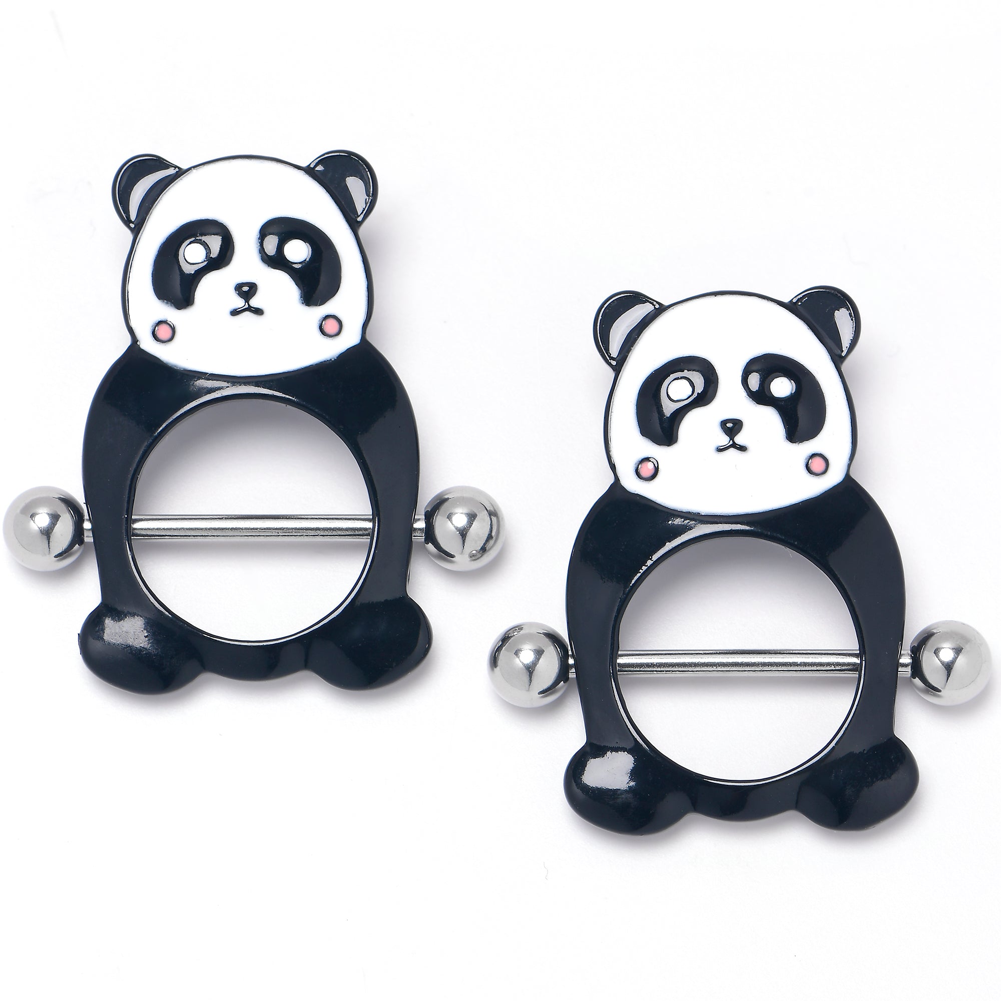14G 9/16 Panda Bear Black White Nipple Shield Set