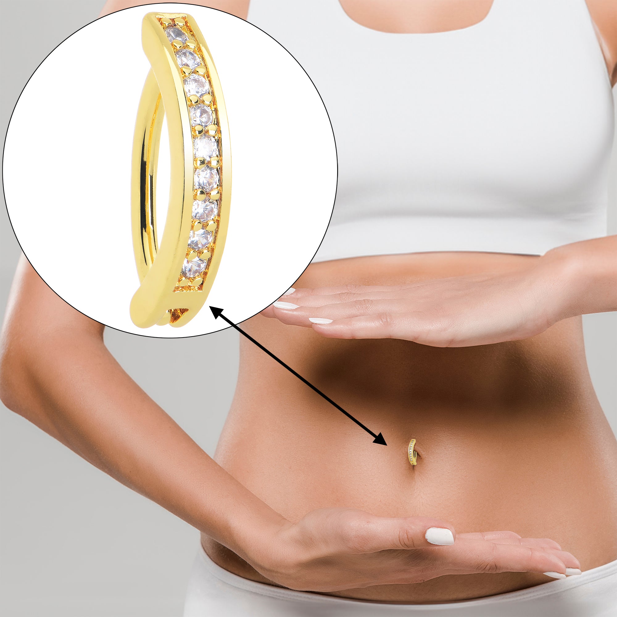 Clear CZ Gem Gold Tone Paved Row Belly Ring