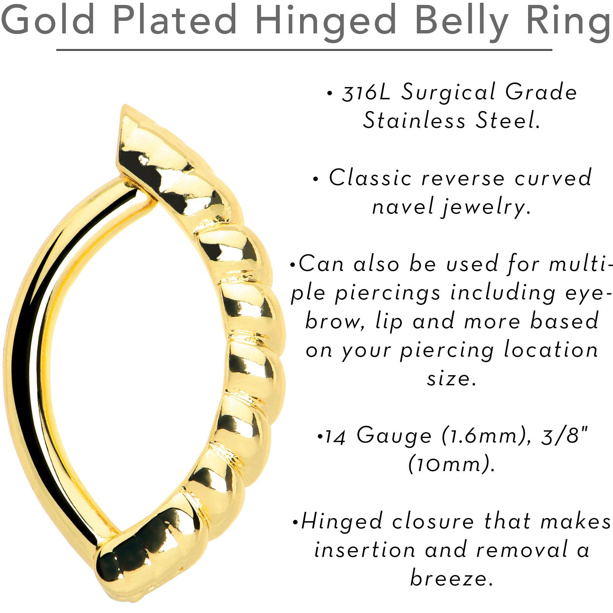 elegant gold tone belly ring with rope style