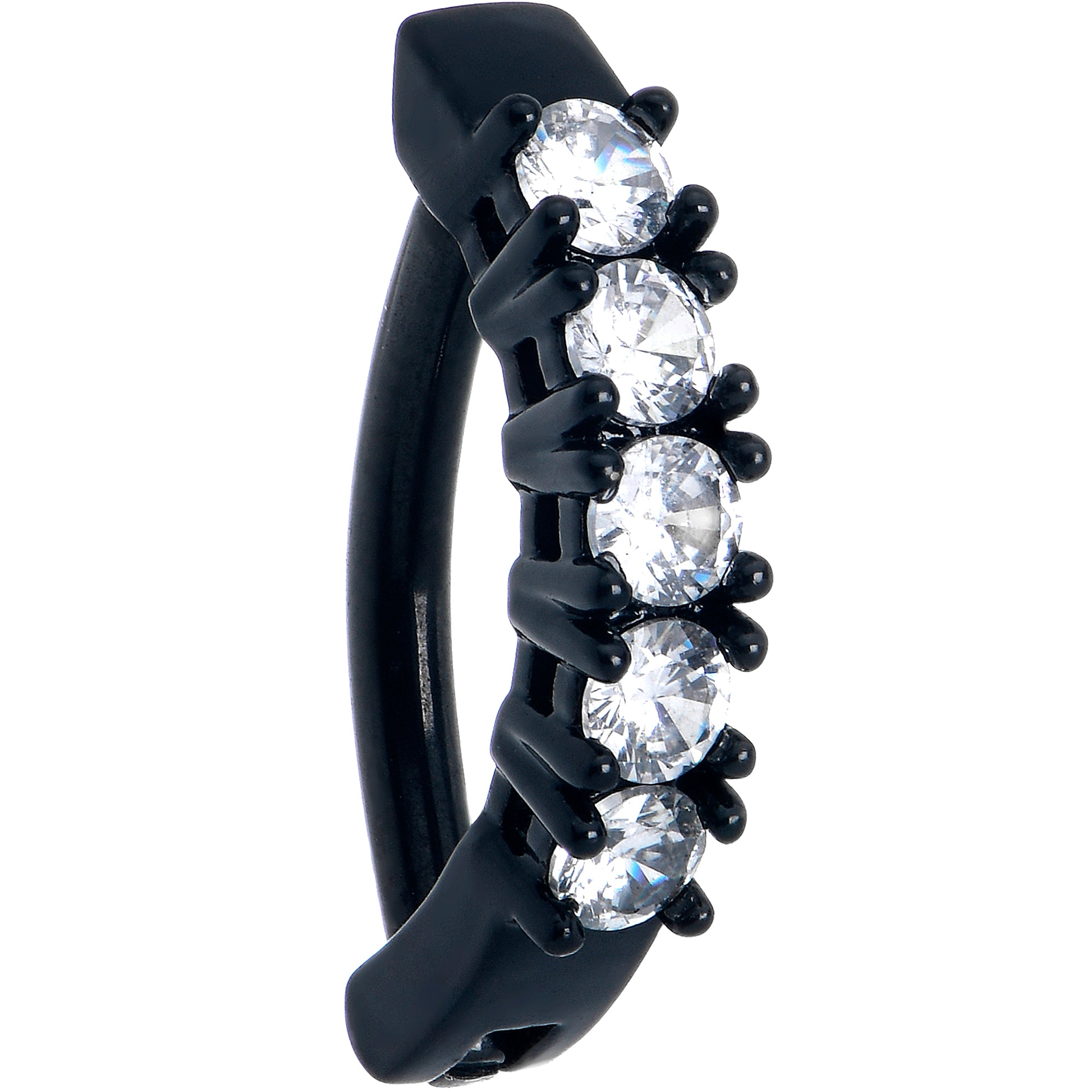 Clear CZ Gem Black Quintet Belly Hoop