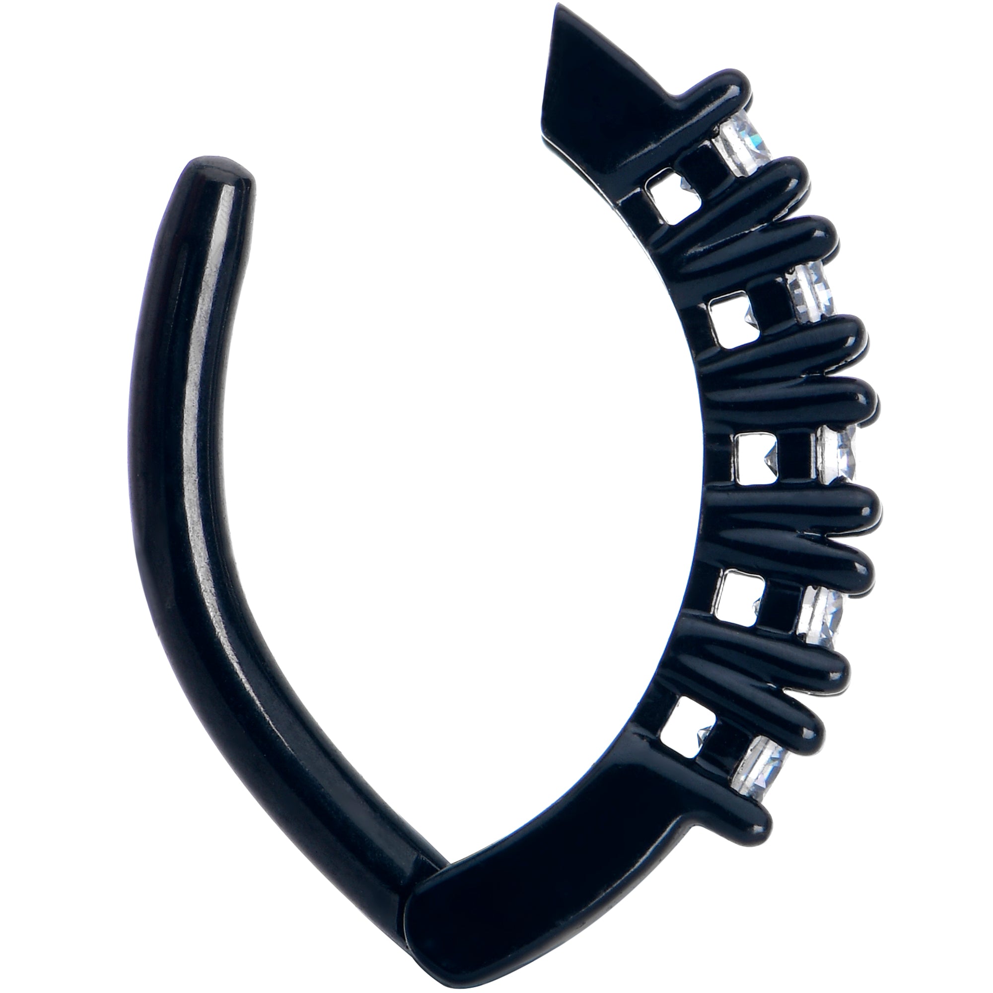 Black Quintet Belly Ring with Clear CZ Gems