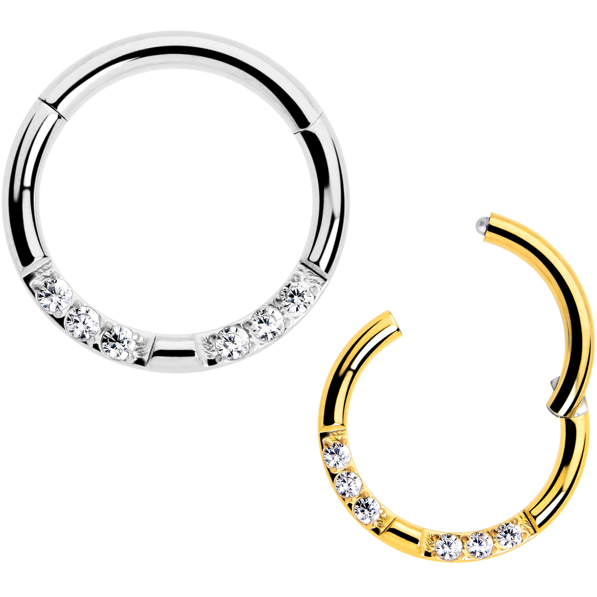 16 Gauge Clear CZ Gem Hinged Segment Ring