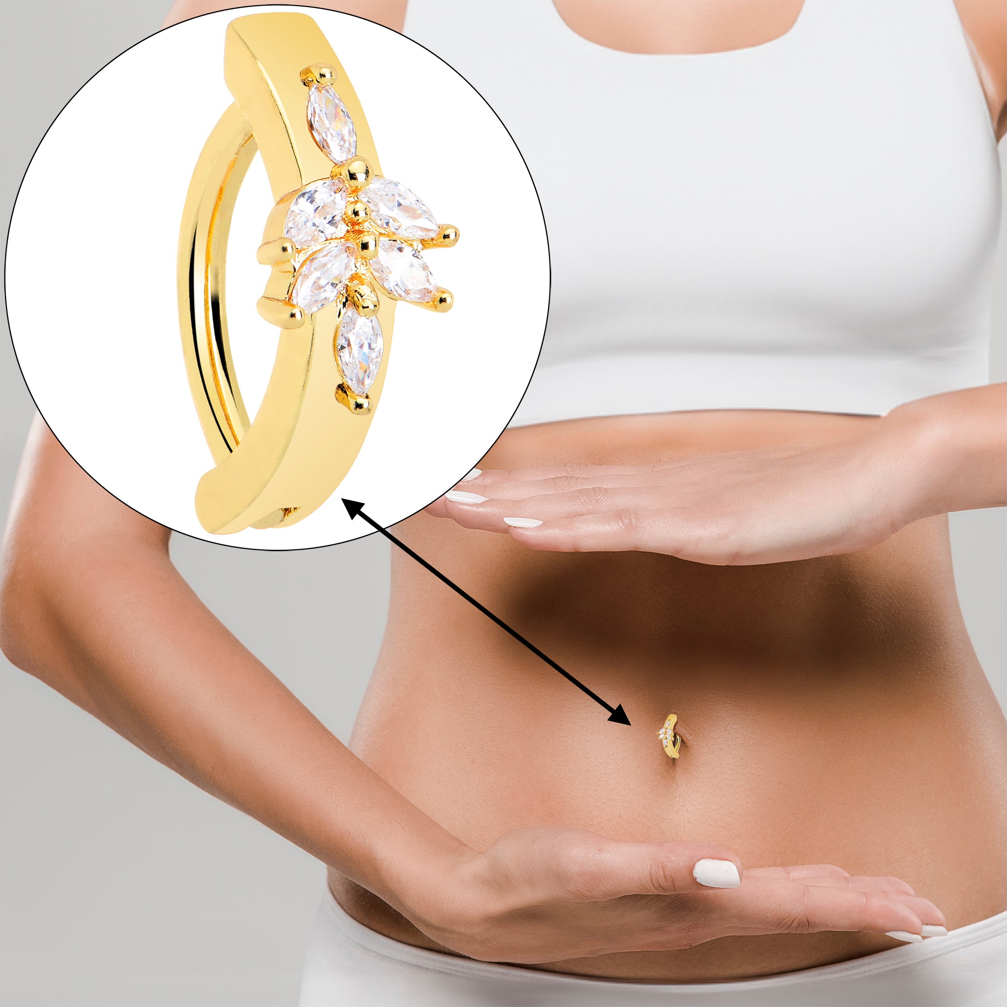 clear cz gem belly ring