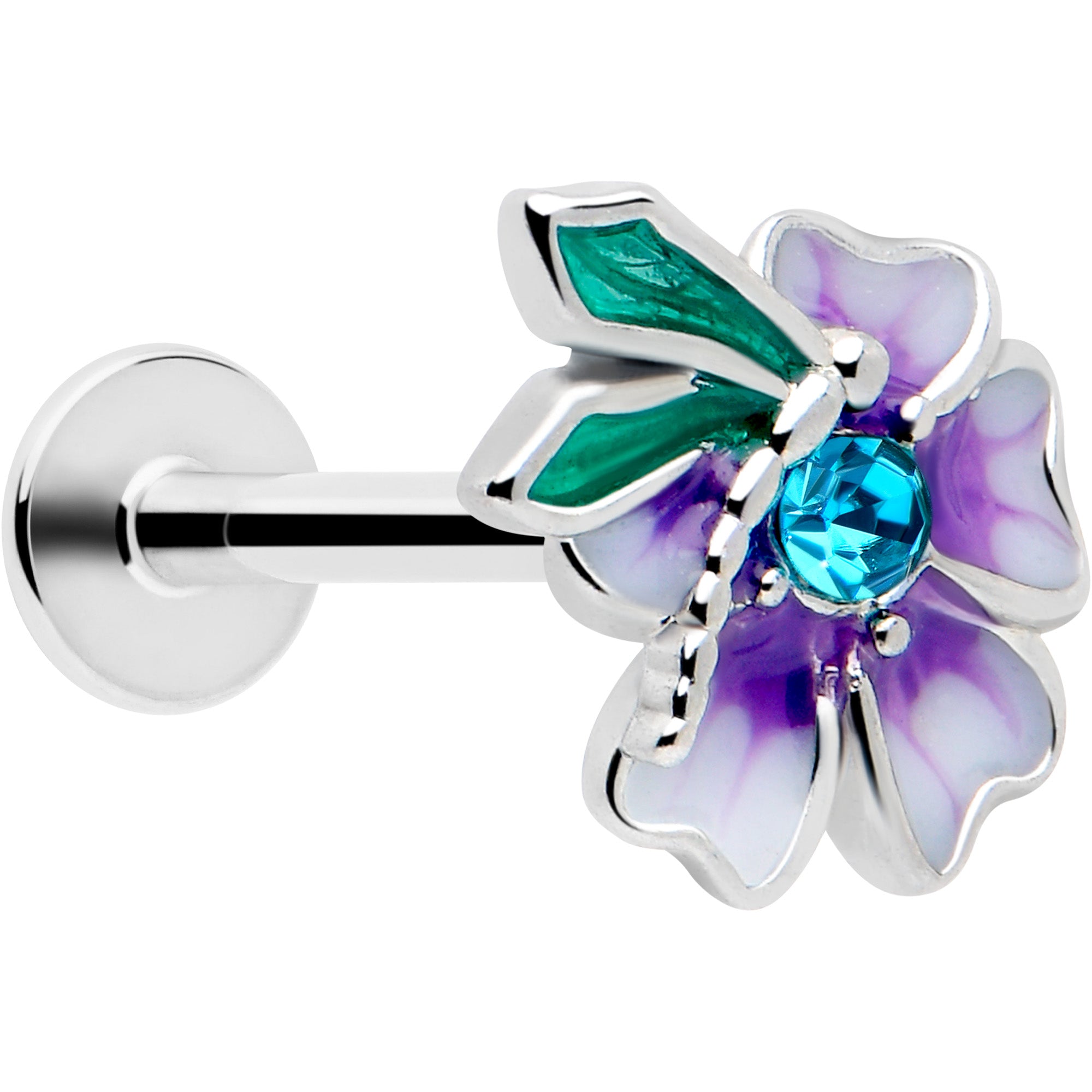 16 gauge blue gem faerie flower labret jewelry