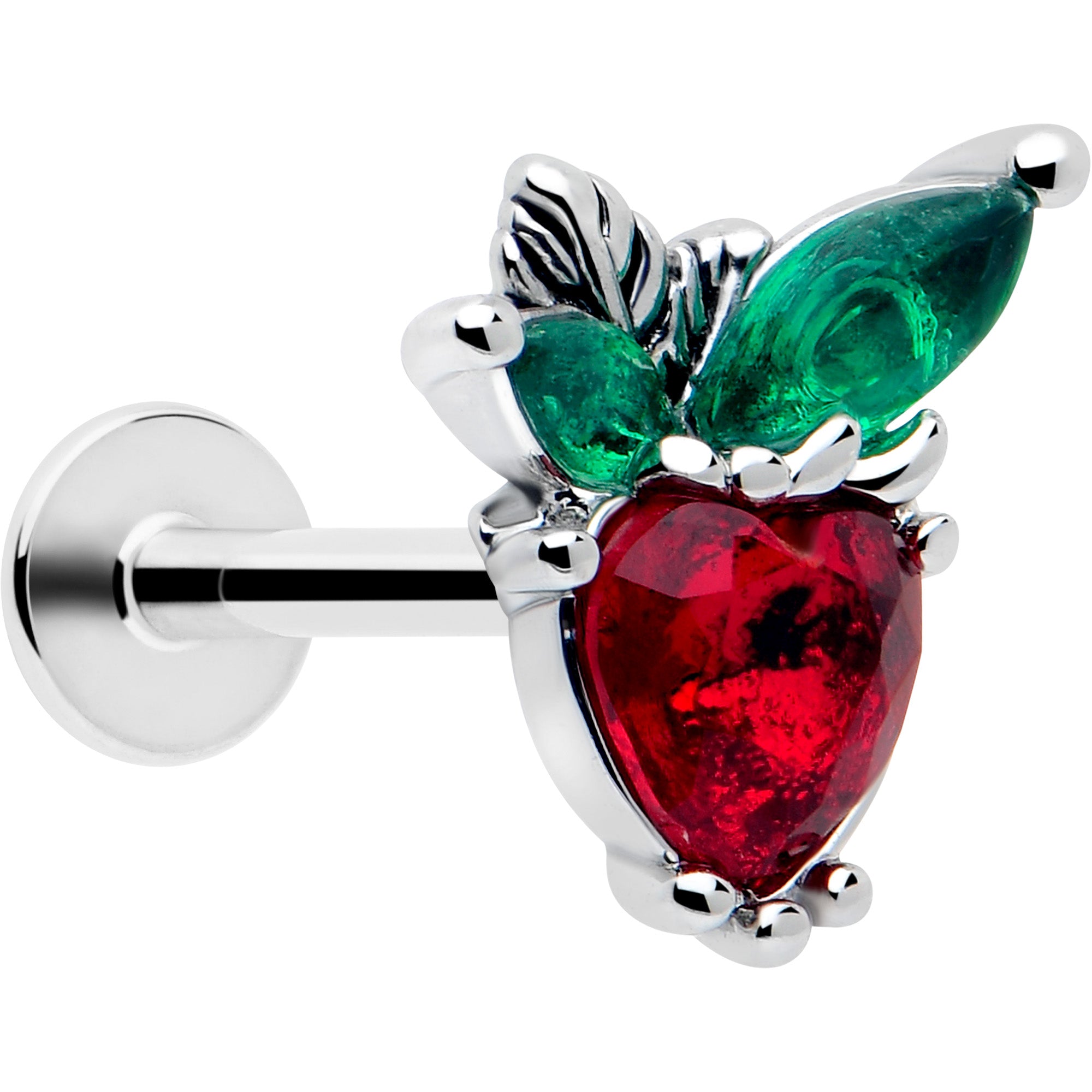 16 gauge red green strawberry heart labret jewelry