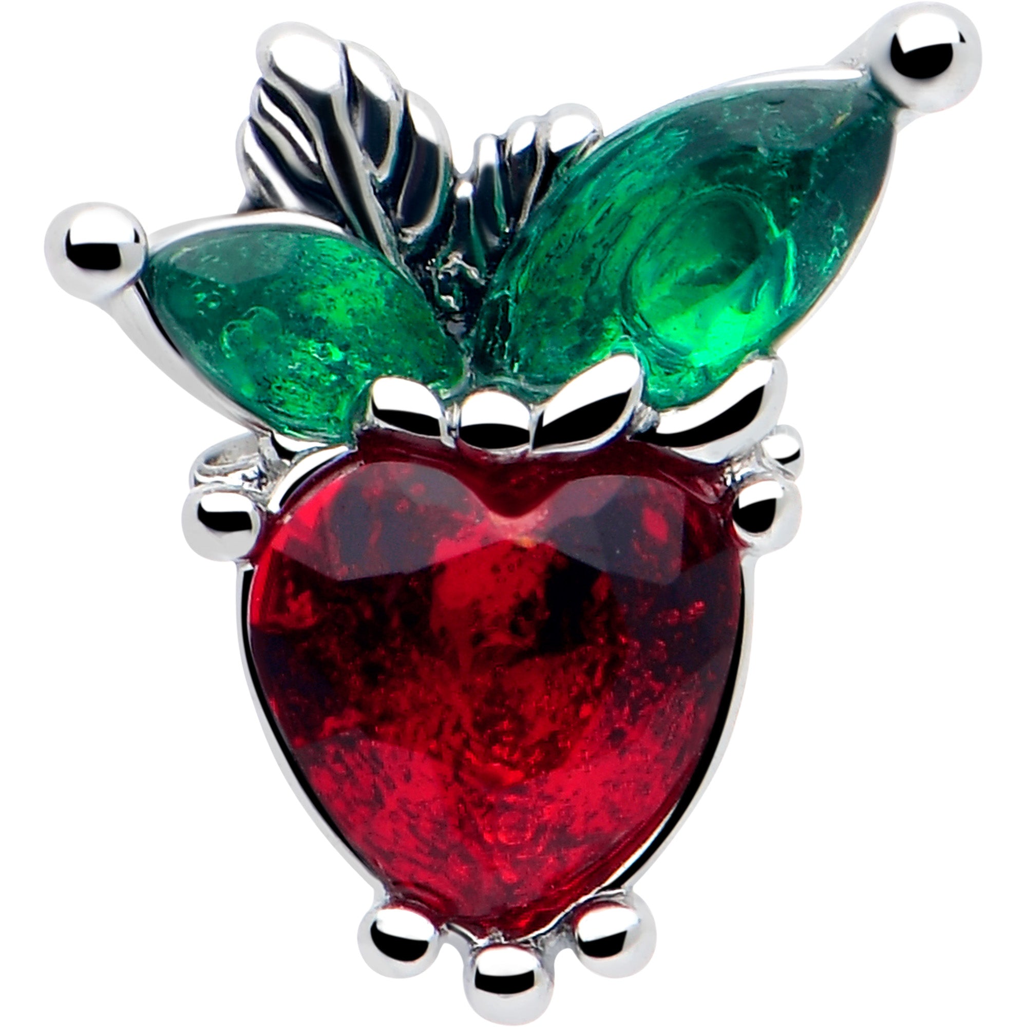 Tragus stud 16 gauge red green heart design