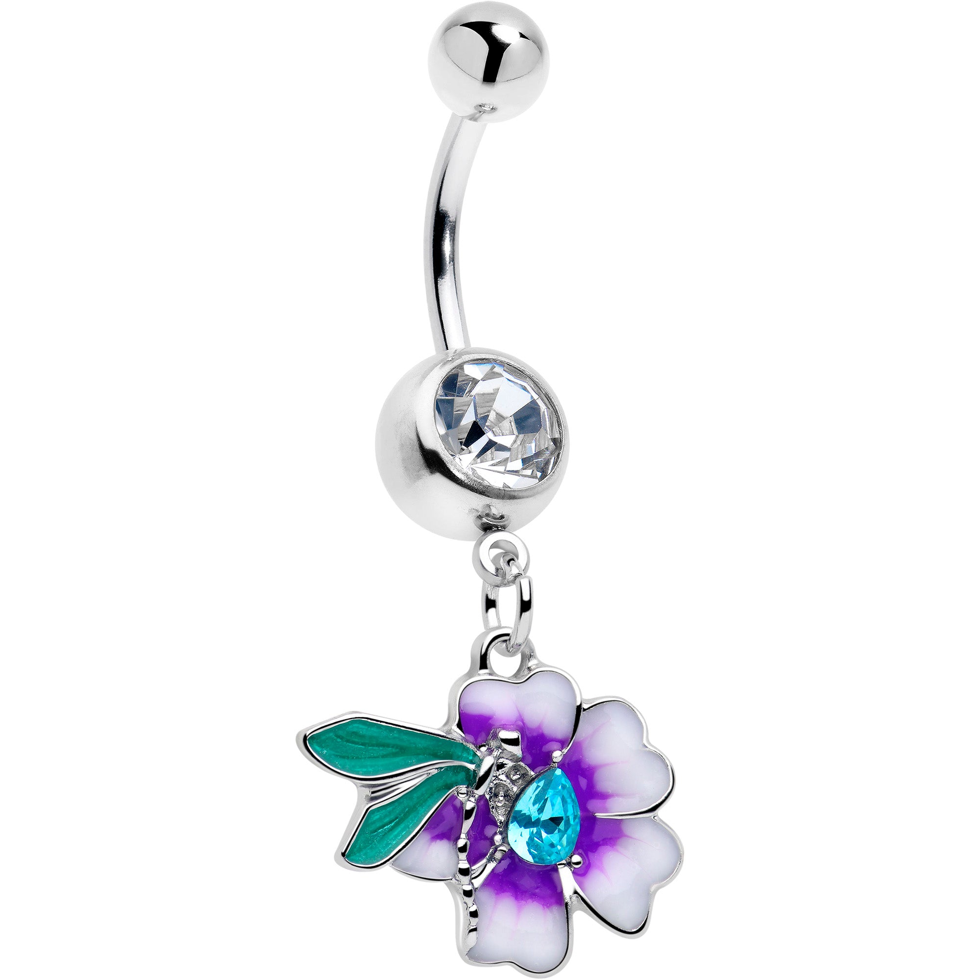 Blue faerie flower belly ring dangle purple