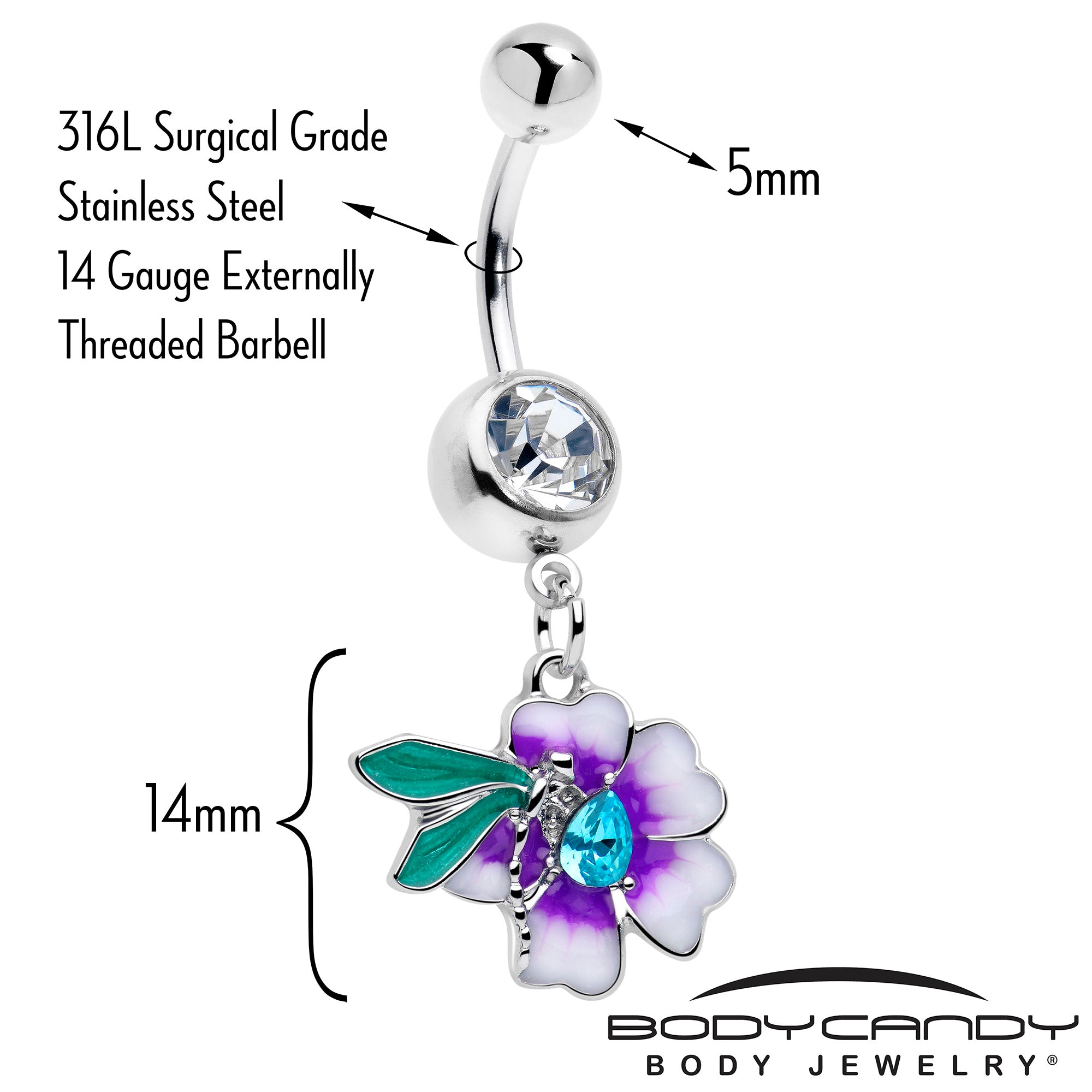 Purple flower faerie belly jewelry dangle
