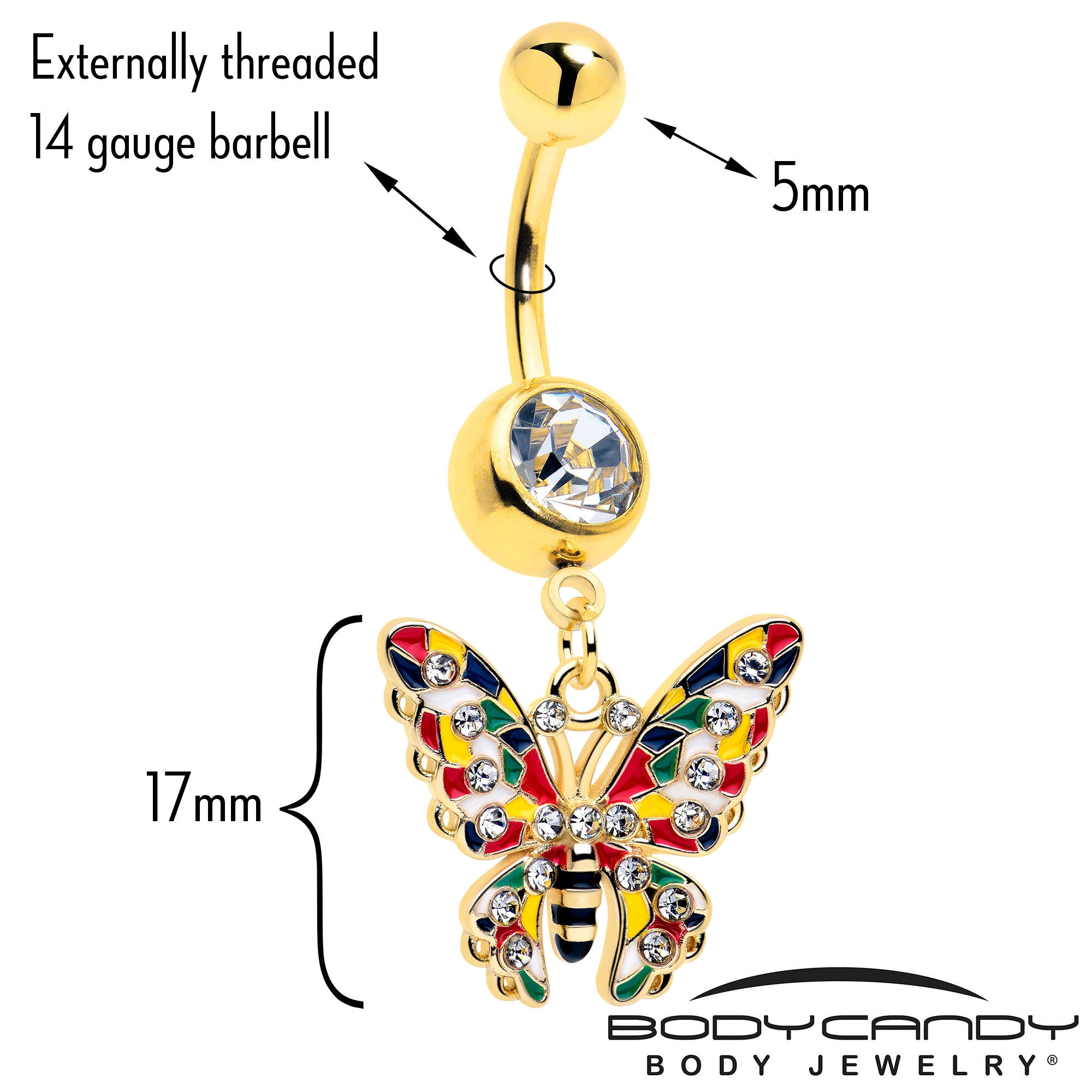 Gold color block butterfly navel ring jewelry