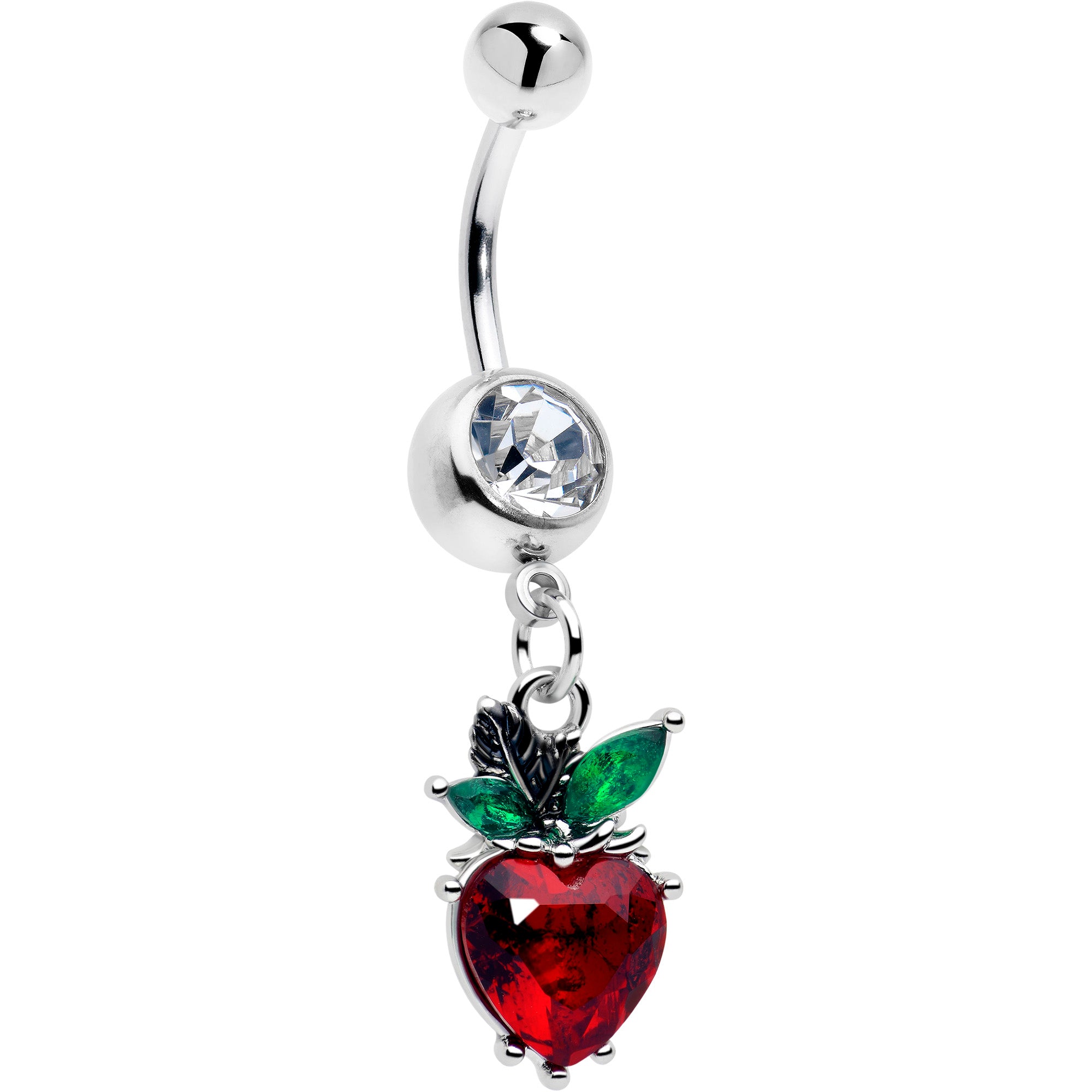 Clear Red Green Strawberry Heart Belly Ring