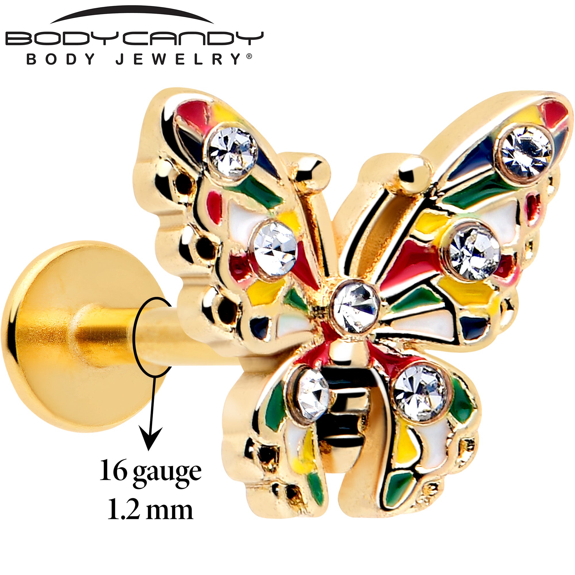 color block butterfly labret 16 gauge body jewelry