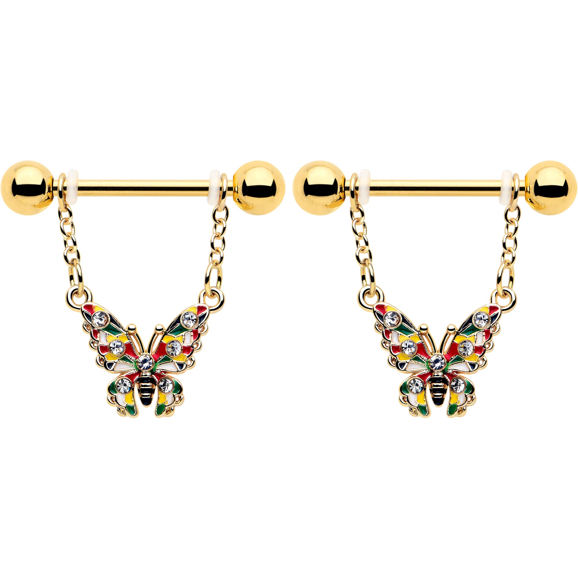 Clear gem butterfly color block 9 16 nipple jewelry