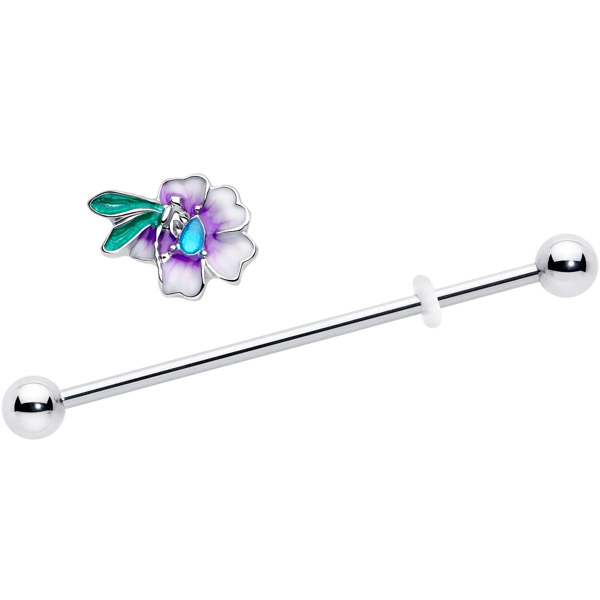 Purple faerie flower industrial piercing barbell jewelry 14 gauge