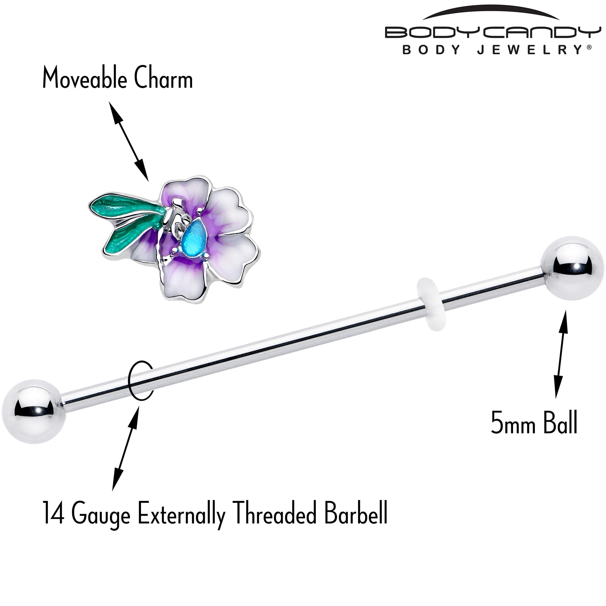 Handmade faerie flower barbell for ear piercings 14 gauge