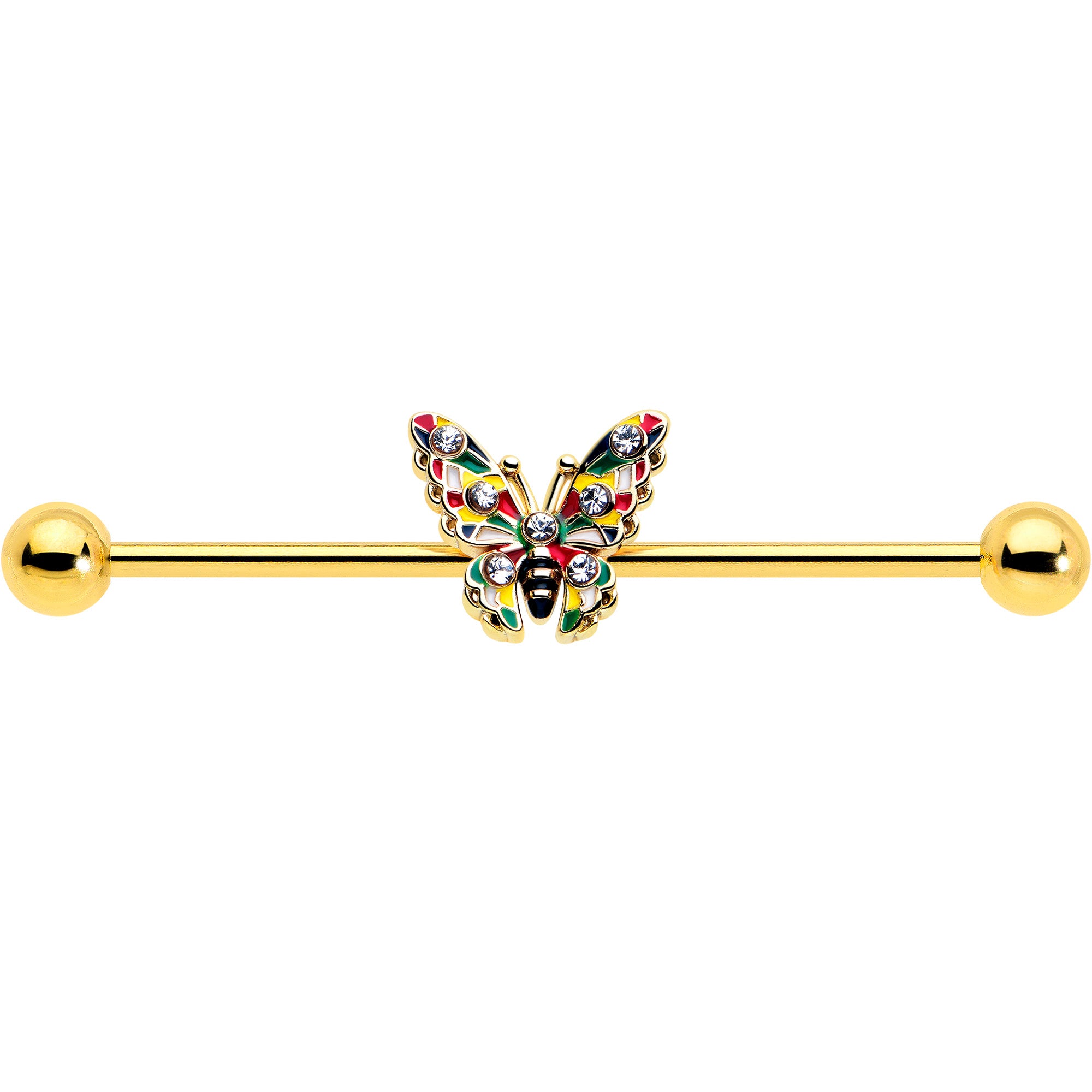 Clear gem 14g butterfly industrial piercing jewelry