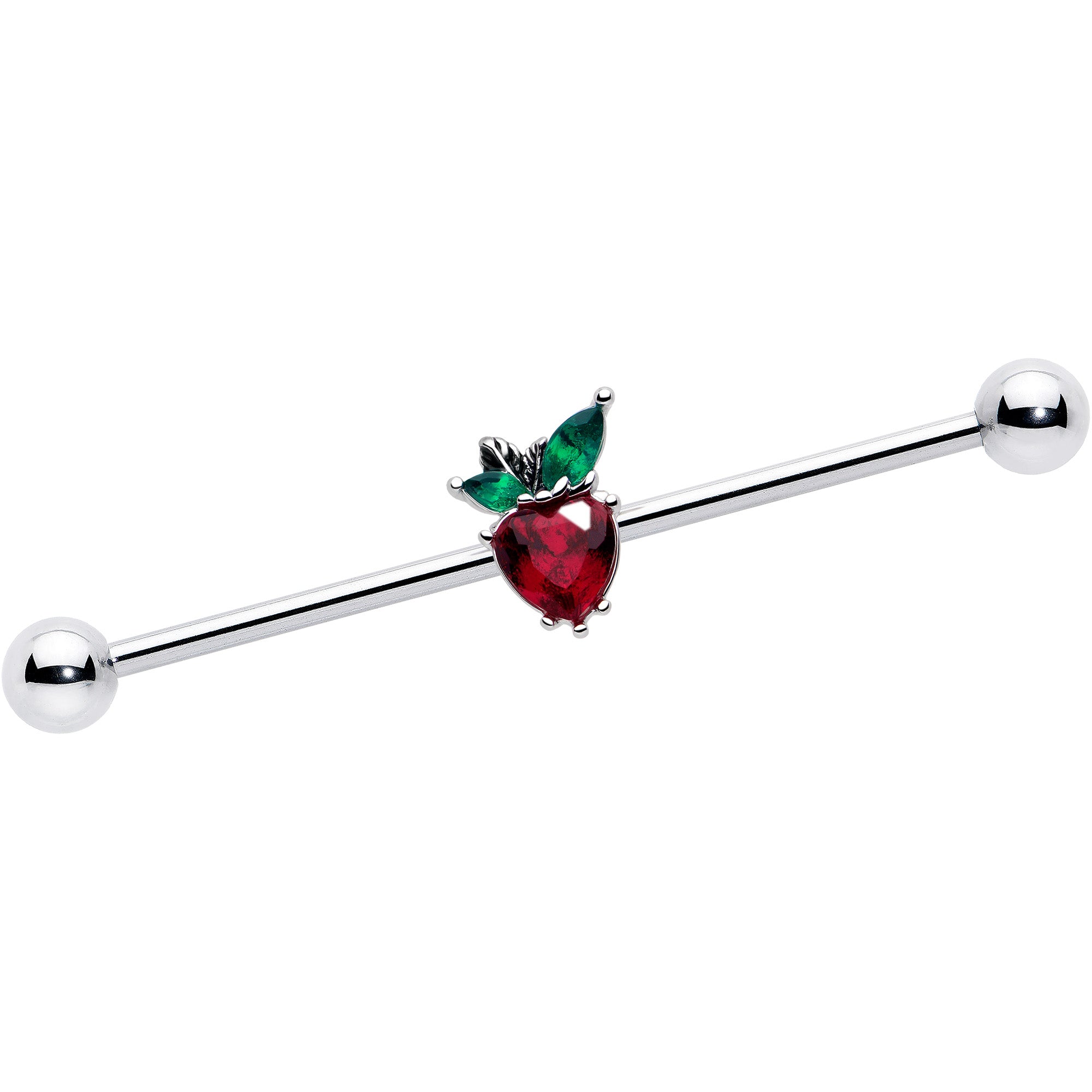 14 gauge industrial barbell red green strawberry heart