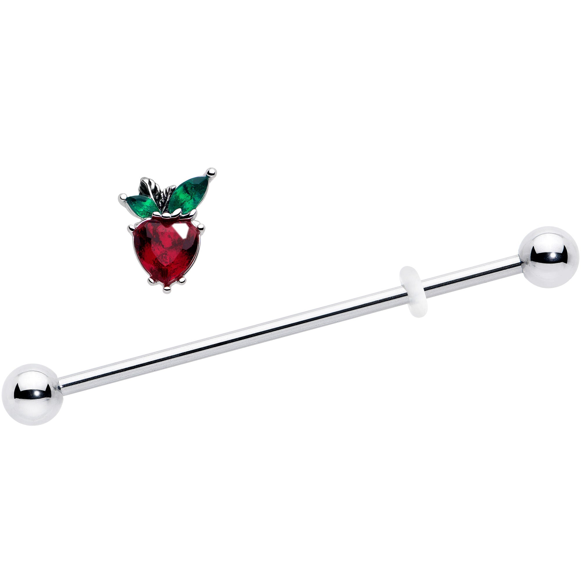 Strawberry heart industrial barbell 14 gauge 38mm