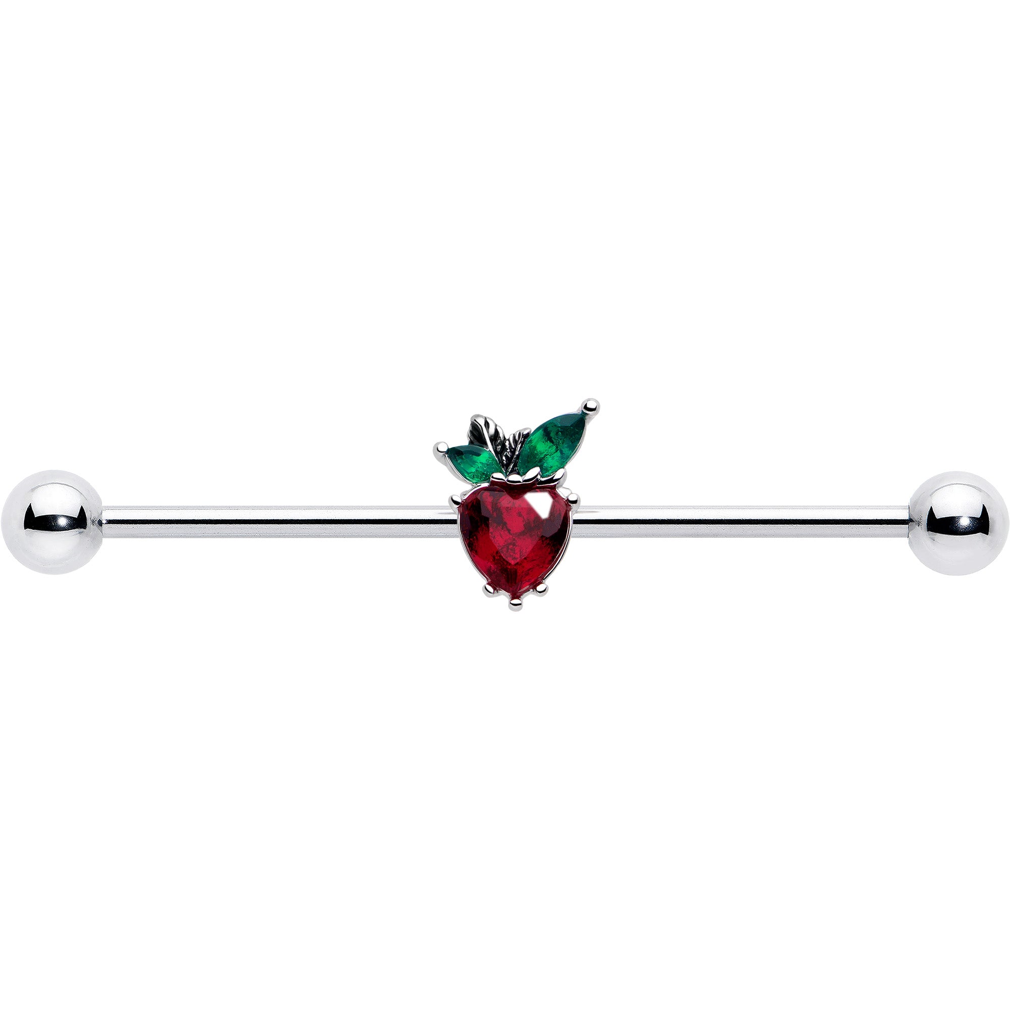 Red green gem heart barbell industrial piercing jewelry