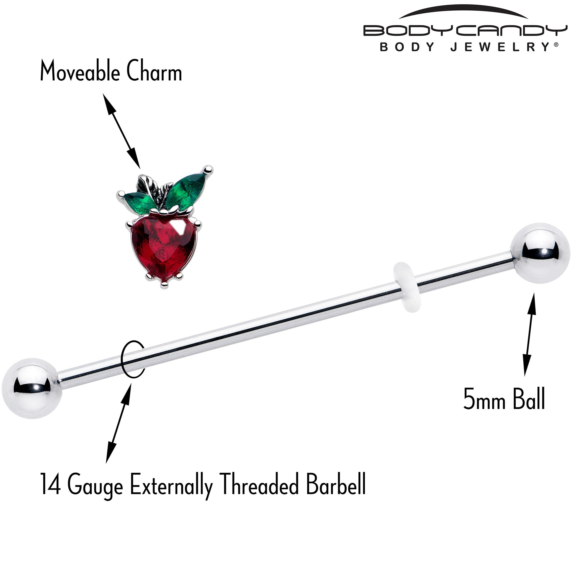 14g strawberry heart barbell industrial ear piercing
