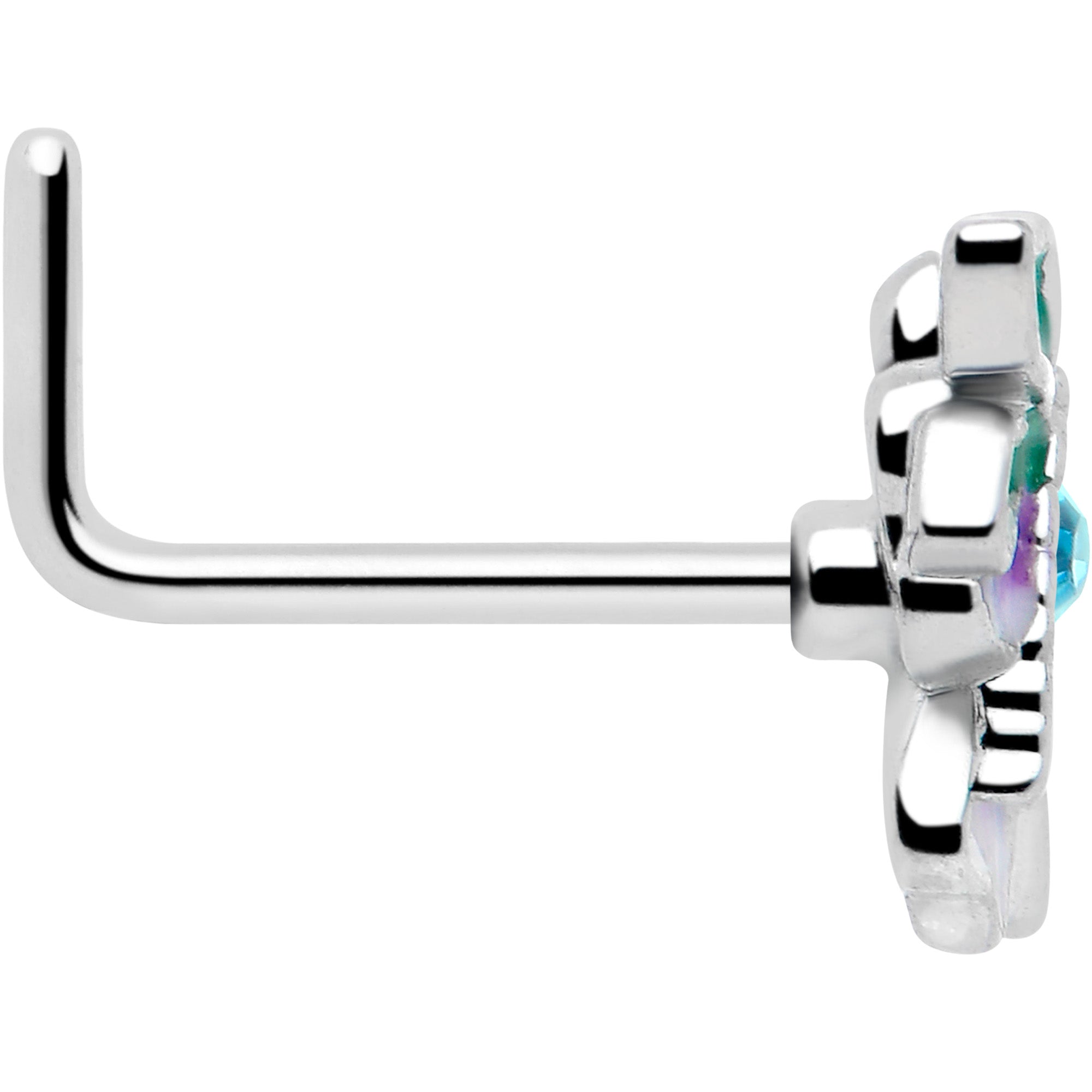 purple faerie flower L shape nose jewelry