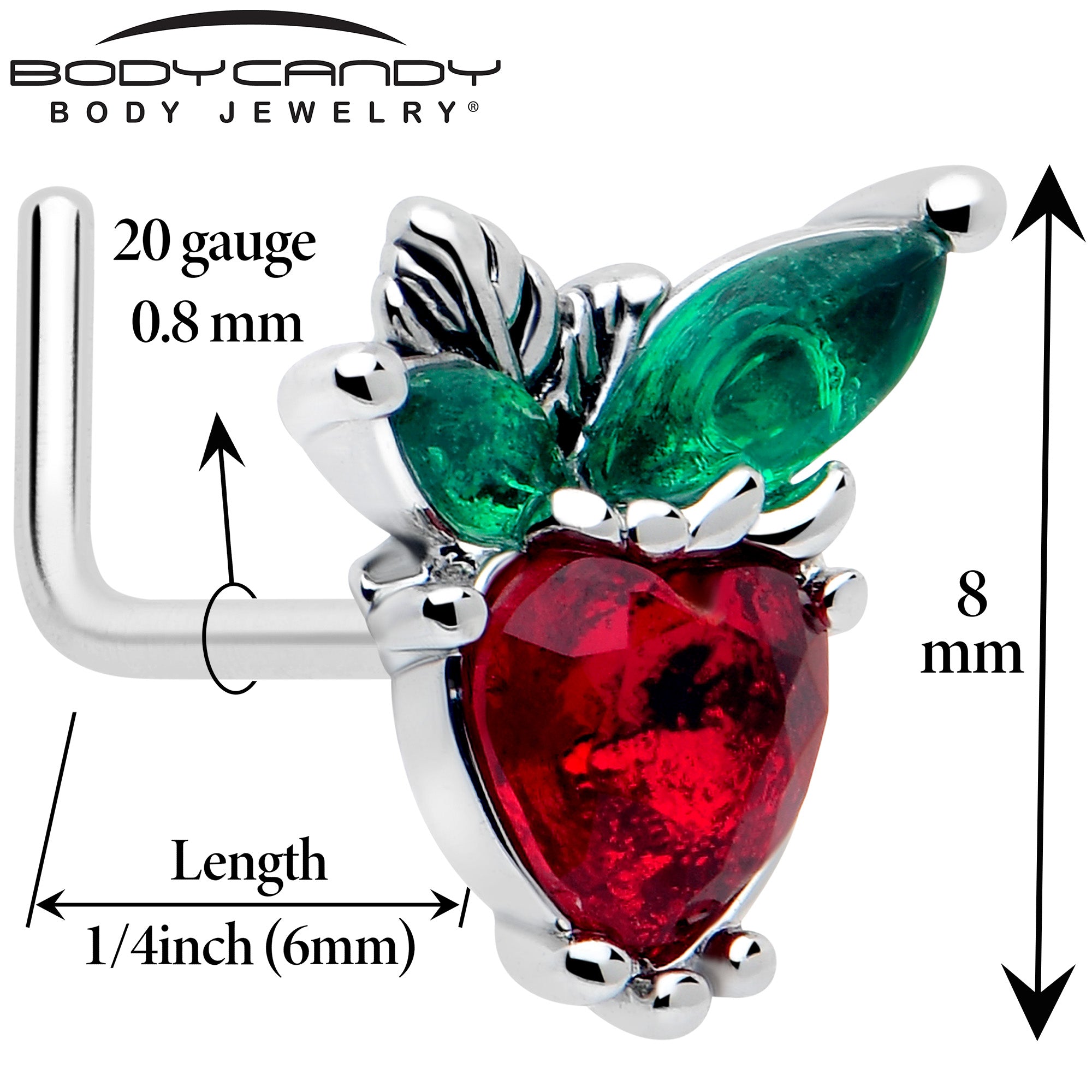 L shape strawberry heart nose piercing jewelry