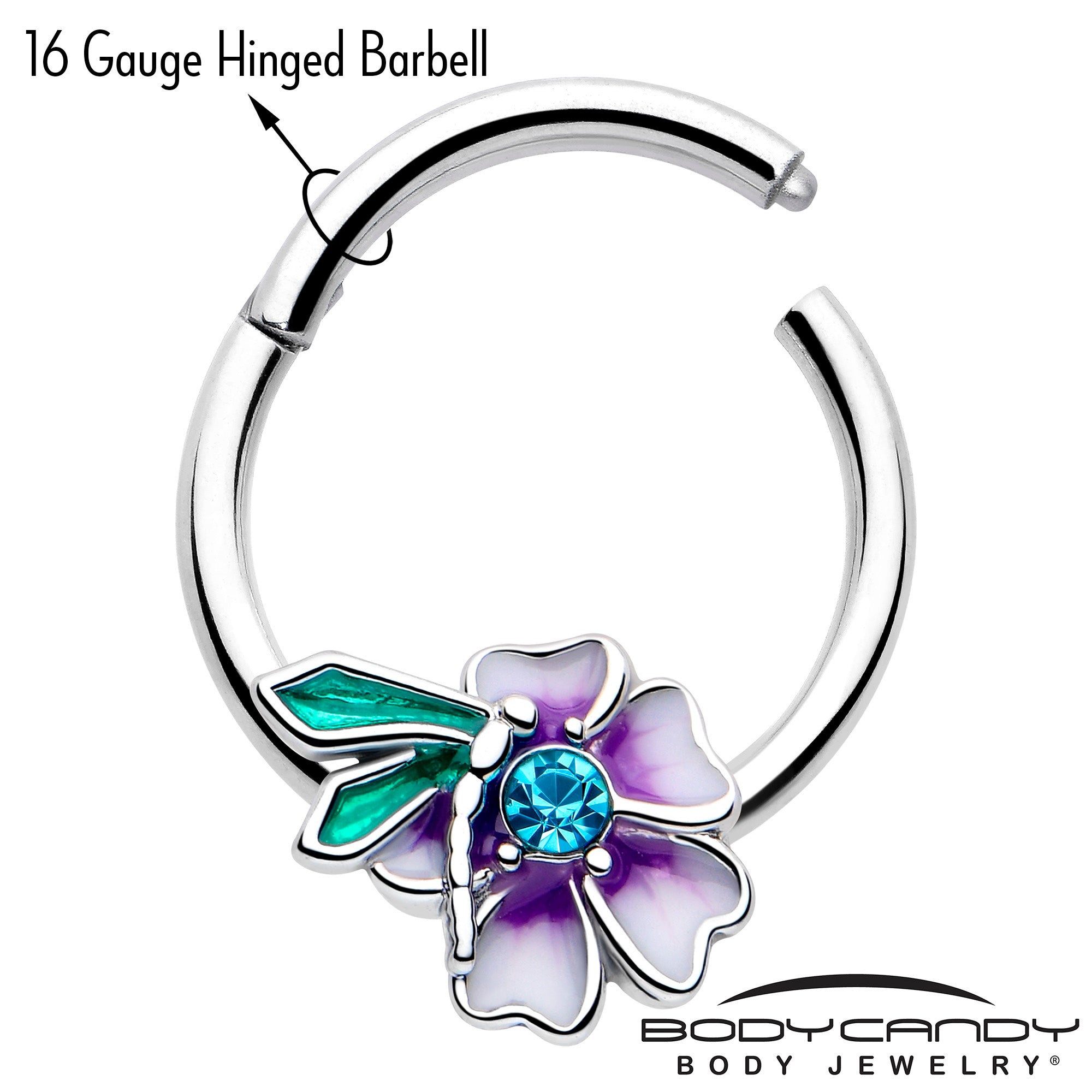 flower hinged nose ring 16 gauge blue gem