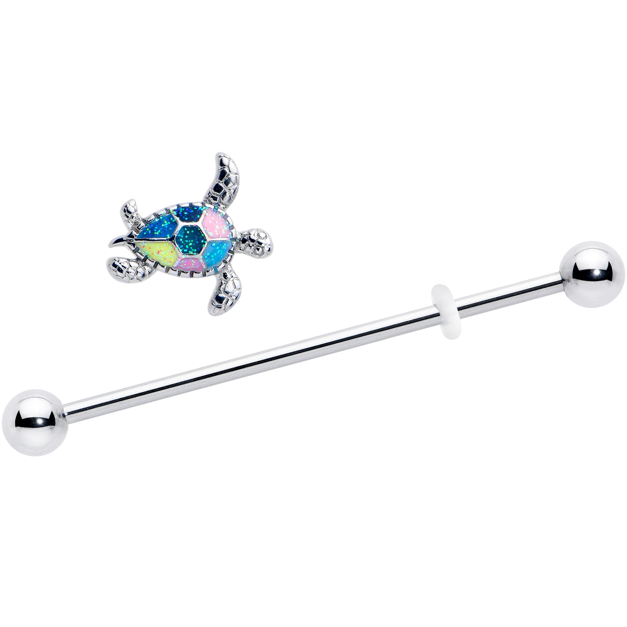 38mm turtle-themed glitter industrial piercing barbell