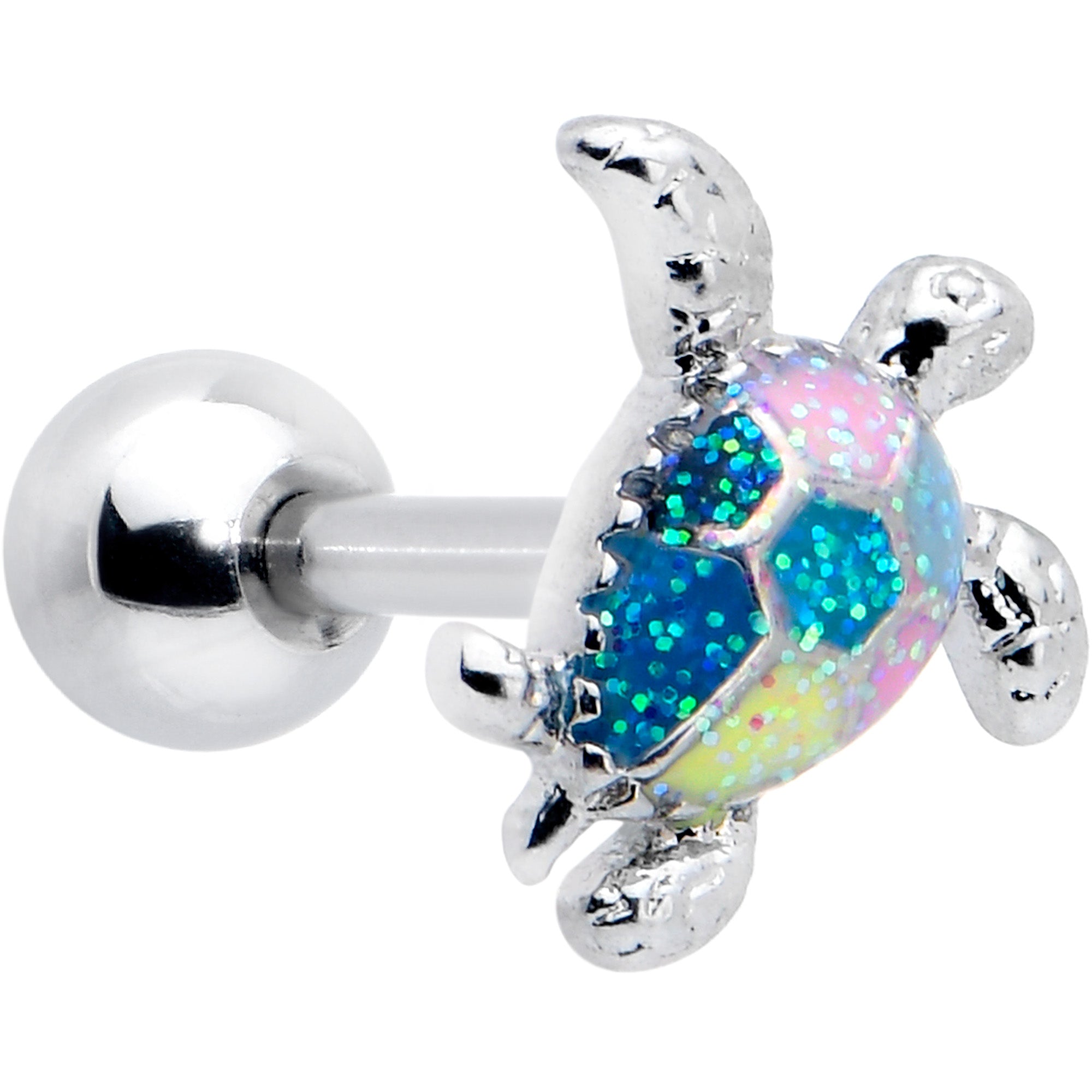 Glitter Turtle Cartilage Tragus Earring in 16 Gauge