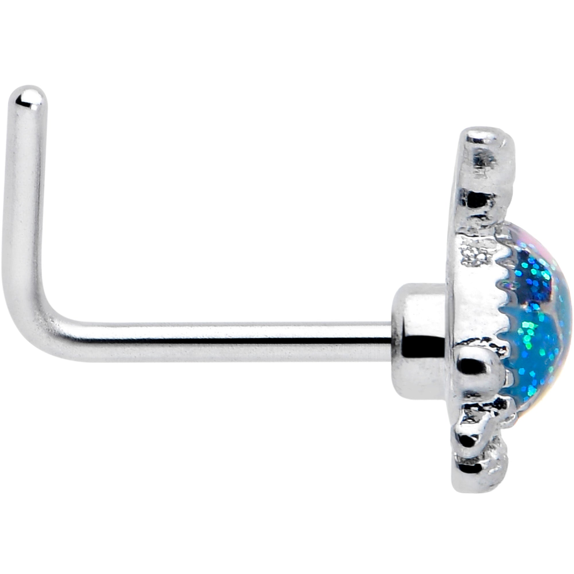 Colorful glitter turtle L shape nose ring, 20 gauge, 7mm size