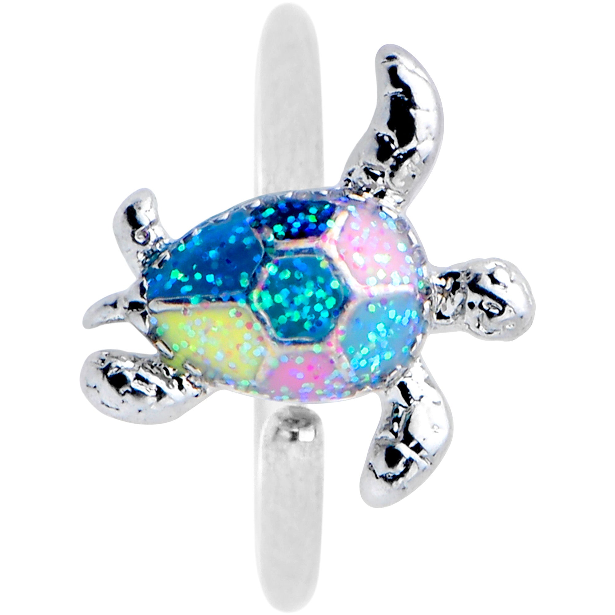 Glittering turtle design nose hoop, 20 gauge, 5/16