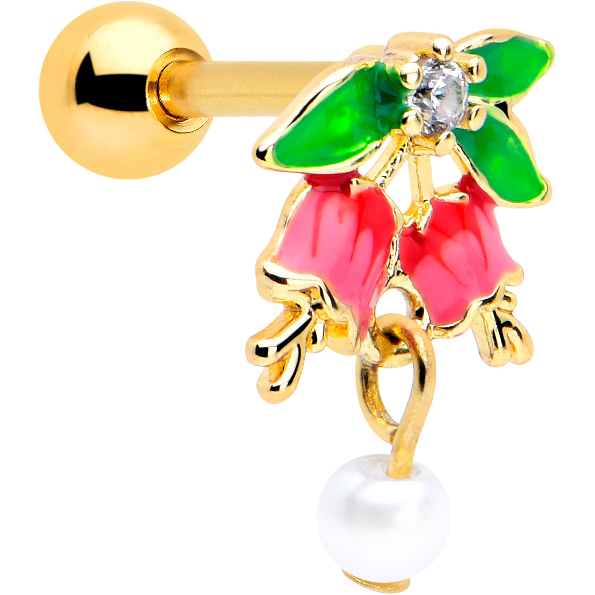 16 Gauge Clear CZ Gem Gold Tone Bell Flower Cartilage Earring